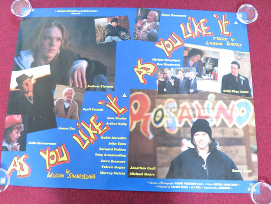 AS YOU LIKE IT UK QUAD ROLLED POSTER JAMES FOX CYRIL CUSACK 1992 Rendezvous Cinema Movie posters