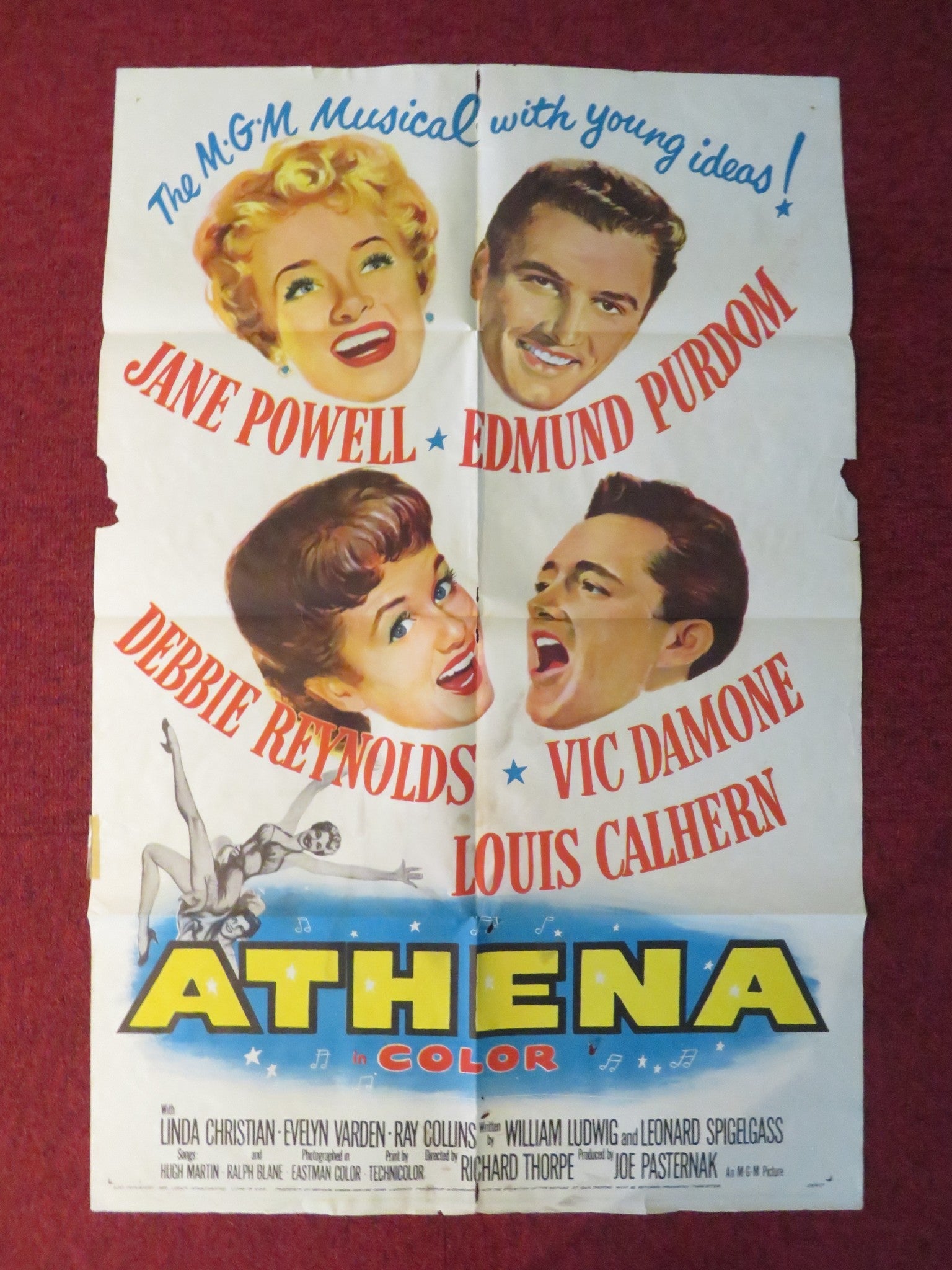 ATHENA FOLDED US ONE SHEET POSTER JANE POWELL DEBBIE REYNOLDS 1954 Rendezvous Cinema Movie posters