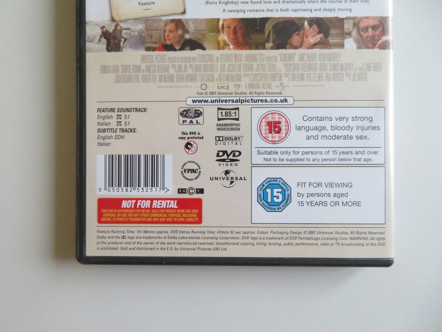 ATONEMENT (DVD) JAMES MCAVOY KEIRA KNIGHTLEY SAOIRSE RONAN 2007 REGION 2, 5 Movie posters