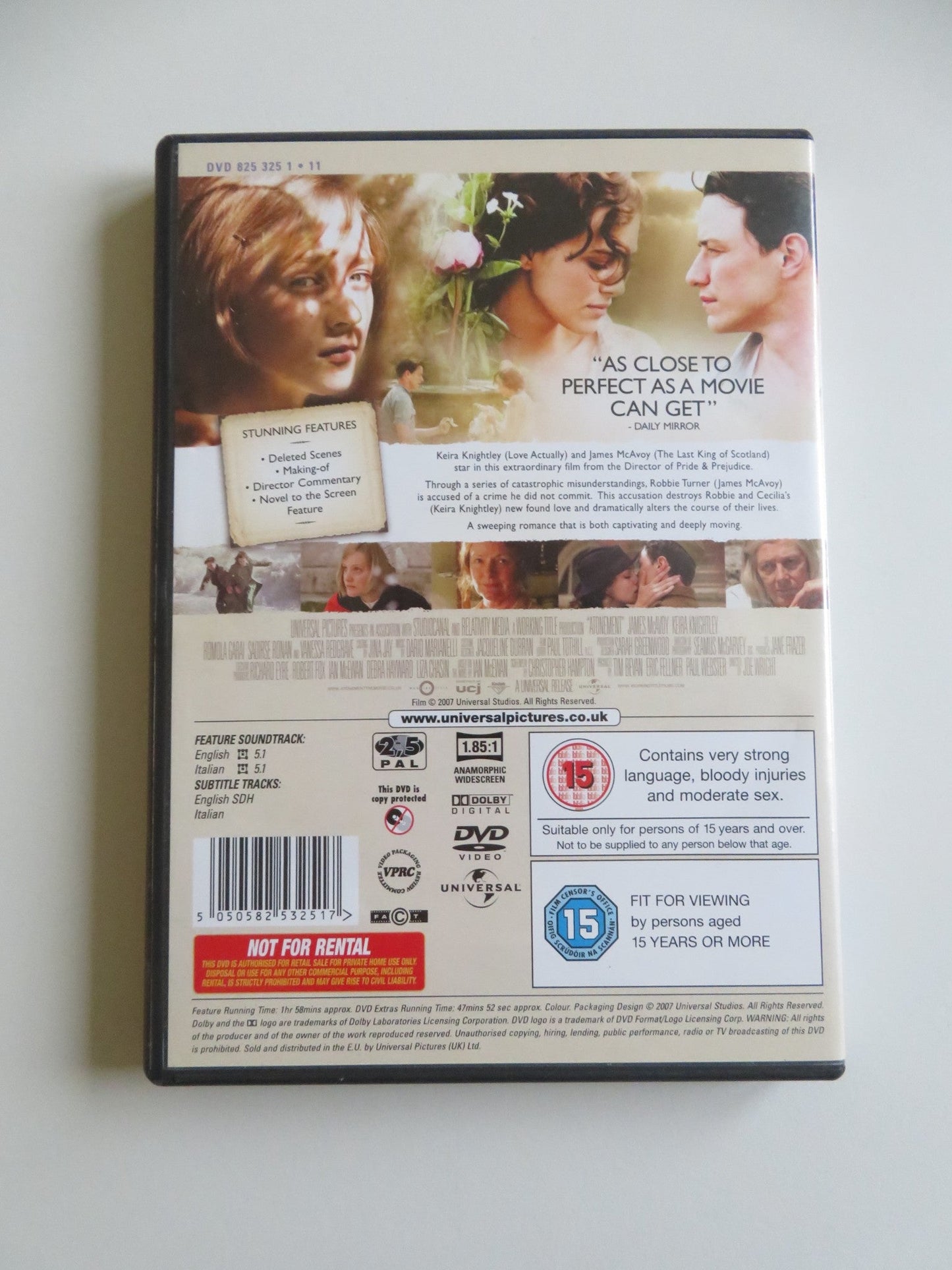 ATONEMENT (DVD) JAMES MCAVOY KEIRA KNIGHTLEY SAOIRSE RONAN 2007 REGION 2, 5 Movie posters