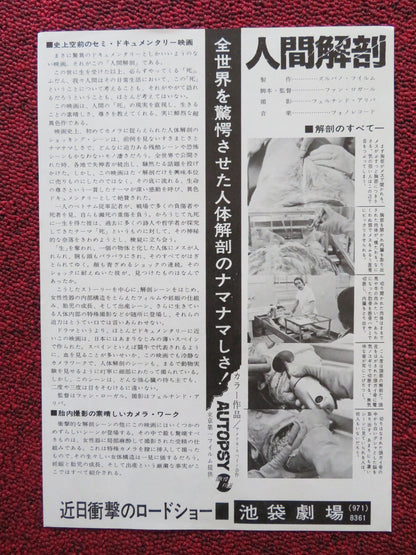AUTOPSY JAPANESE CHIRASHI (B5) POSTER MIMSY FARMER BARRY PRIMUS 1975 Rendezvous Cinema Movie posters