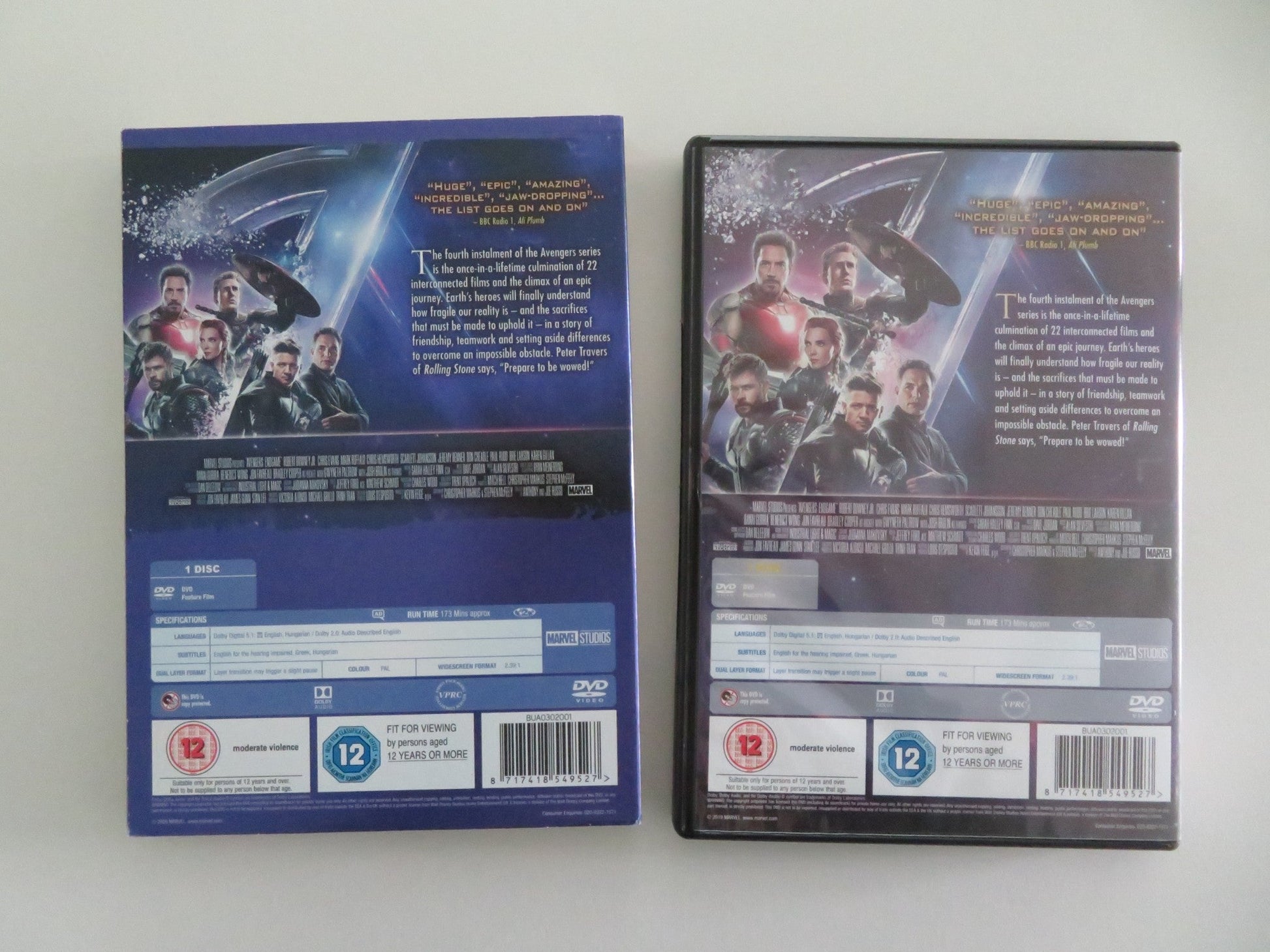 AVENGERS: ENDGAME (DVD) ROBERT DOWNEY JR. CHRIS EVANS 2019 REGION 2 - Rendezvous Cinema