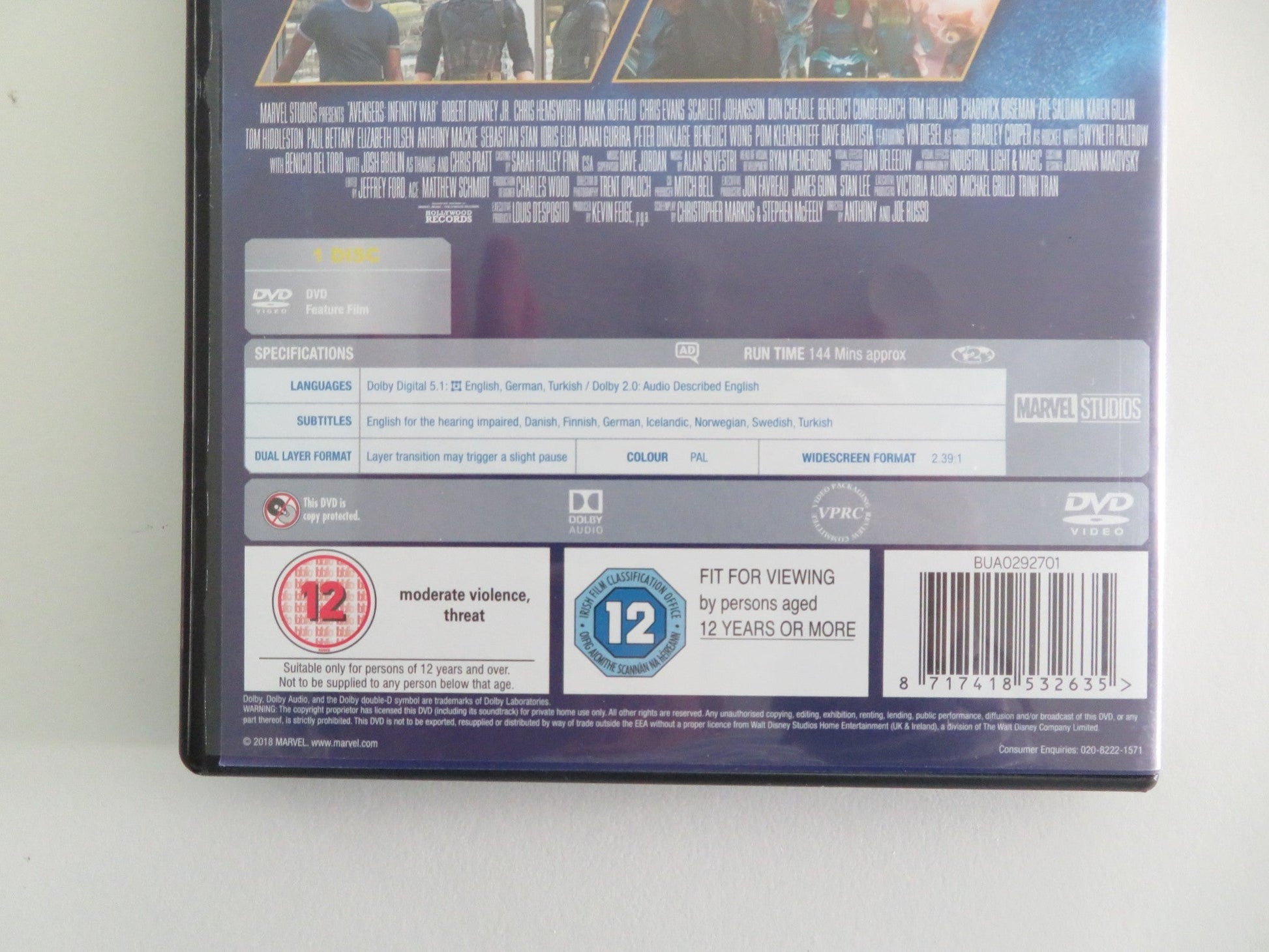 AVENGERS: INFINITY WAR (DVD) MARVEL ROBERT DOWNEY JR. HEMSWORTH 2018 REGION 2 Movie posters