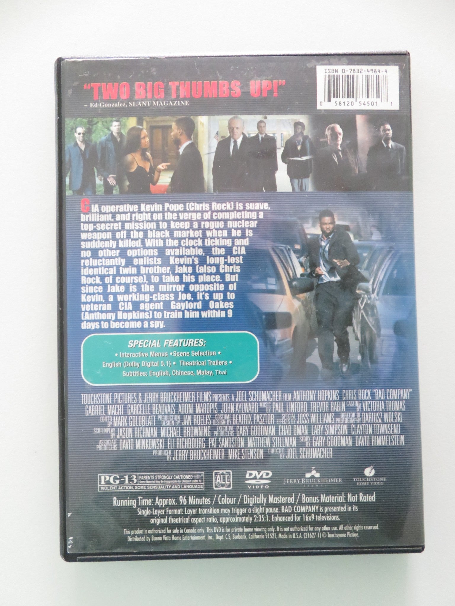 Bad Company (DVD) Anthony Hopkins Chris Rock 2002 Region ALL Movie posters