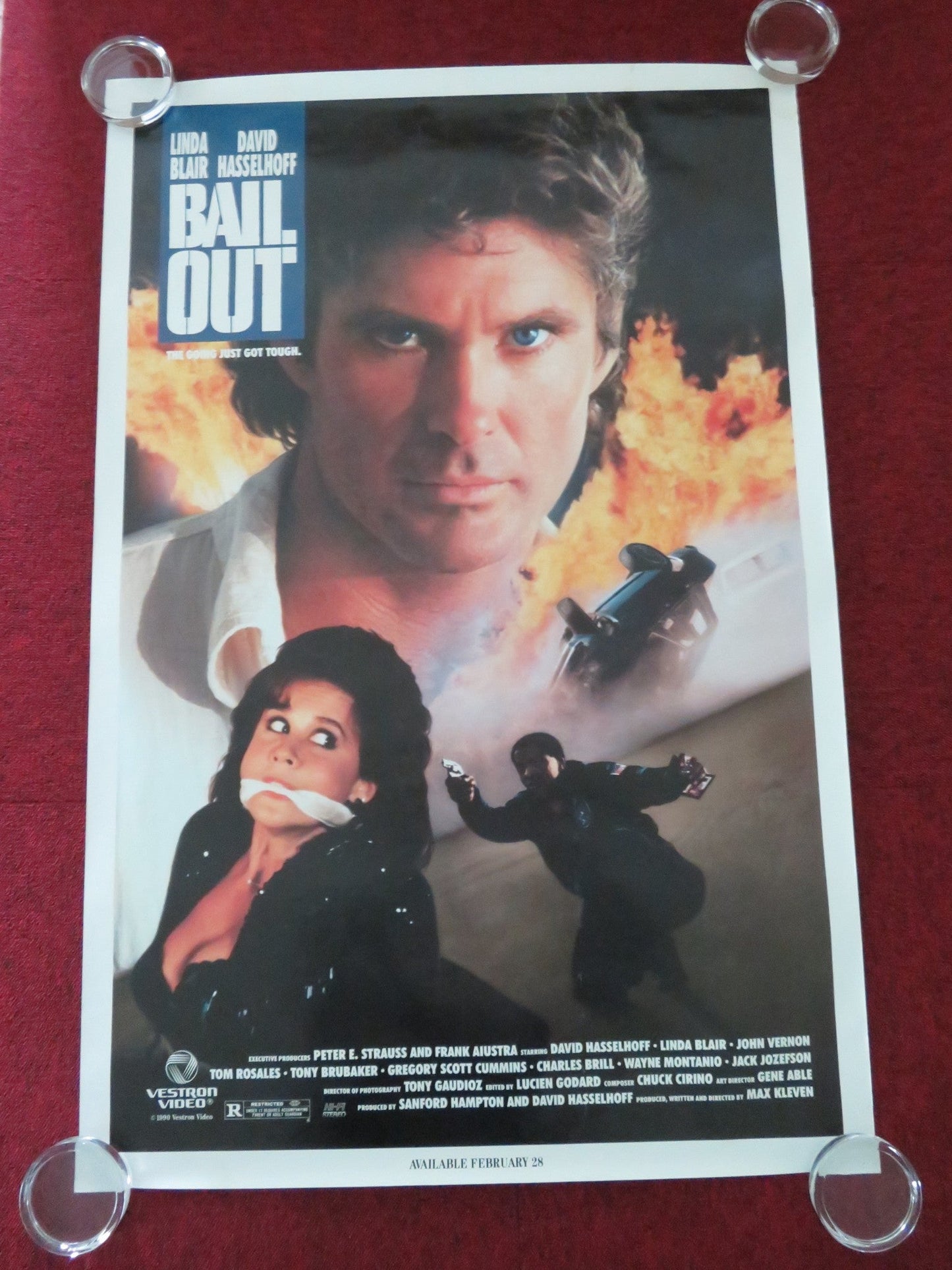 BAIL OUT VHS VIDEO POSTER ROLLED DAVID HASSELHOFF LINDA BLAIR 1989 Movie posters