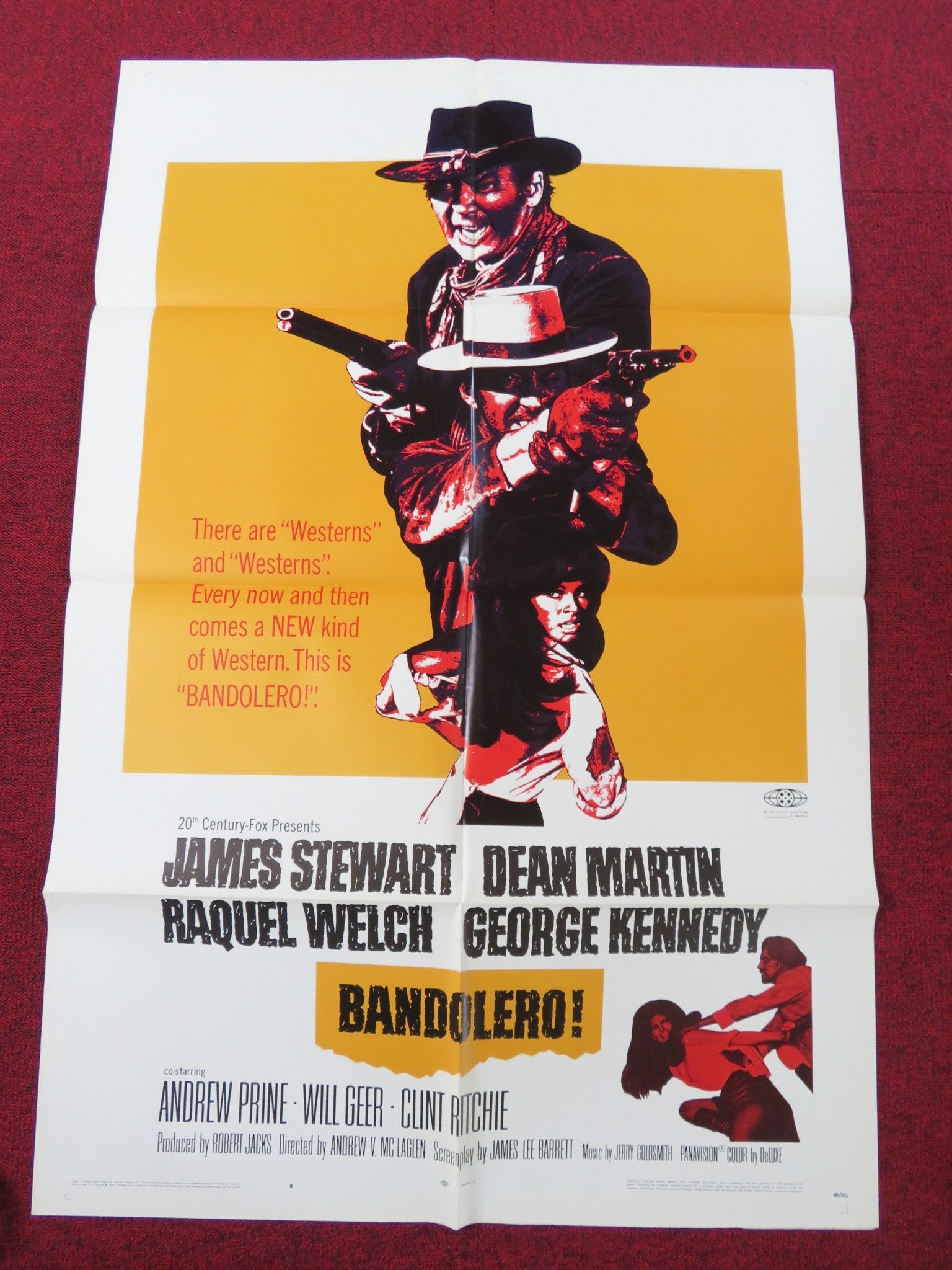 BANDOLERO! FOLDED US ONE SHEET POSTER JAMES STEWART DEAN MARTIN 1968 Rendezvous Cinema Movie posters