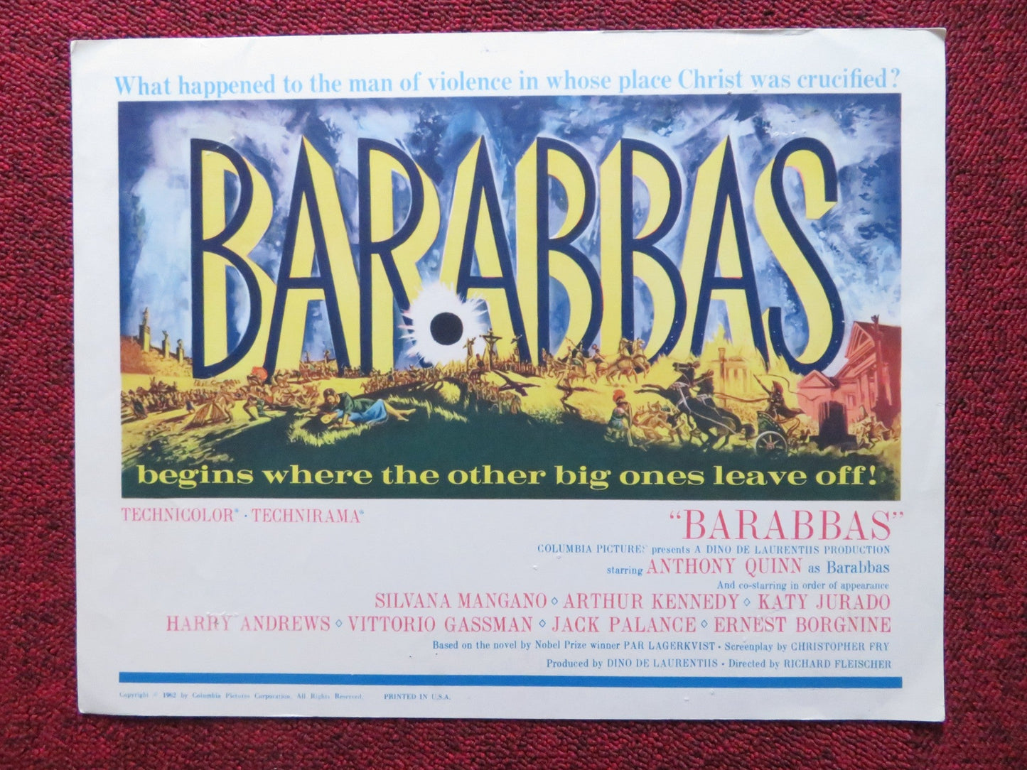 BARABBAS US LOBBY CARD FULL SET ANTHONY QUINN SILVANA MANGANO 1962 Rendezvous Cinema Movie posters