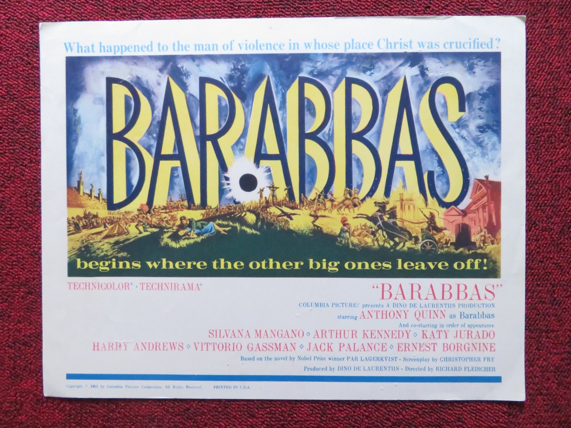 BARABBAS US LOBBY CARD FULL SET ANTHONY QUINN SILVANA MANGANO 1962 Rendezvous Cinema Movie posters