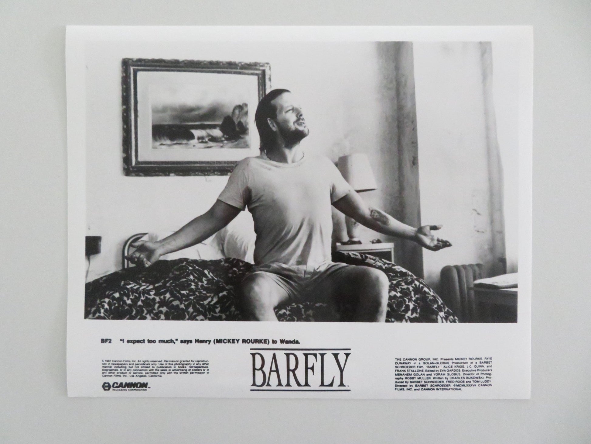 BARFLY BF2 MOVIE STILL PHOTO MICKEY ROURKE FAYE DUNAWAY 1987 Movie posters