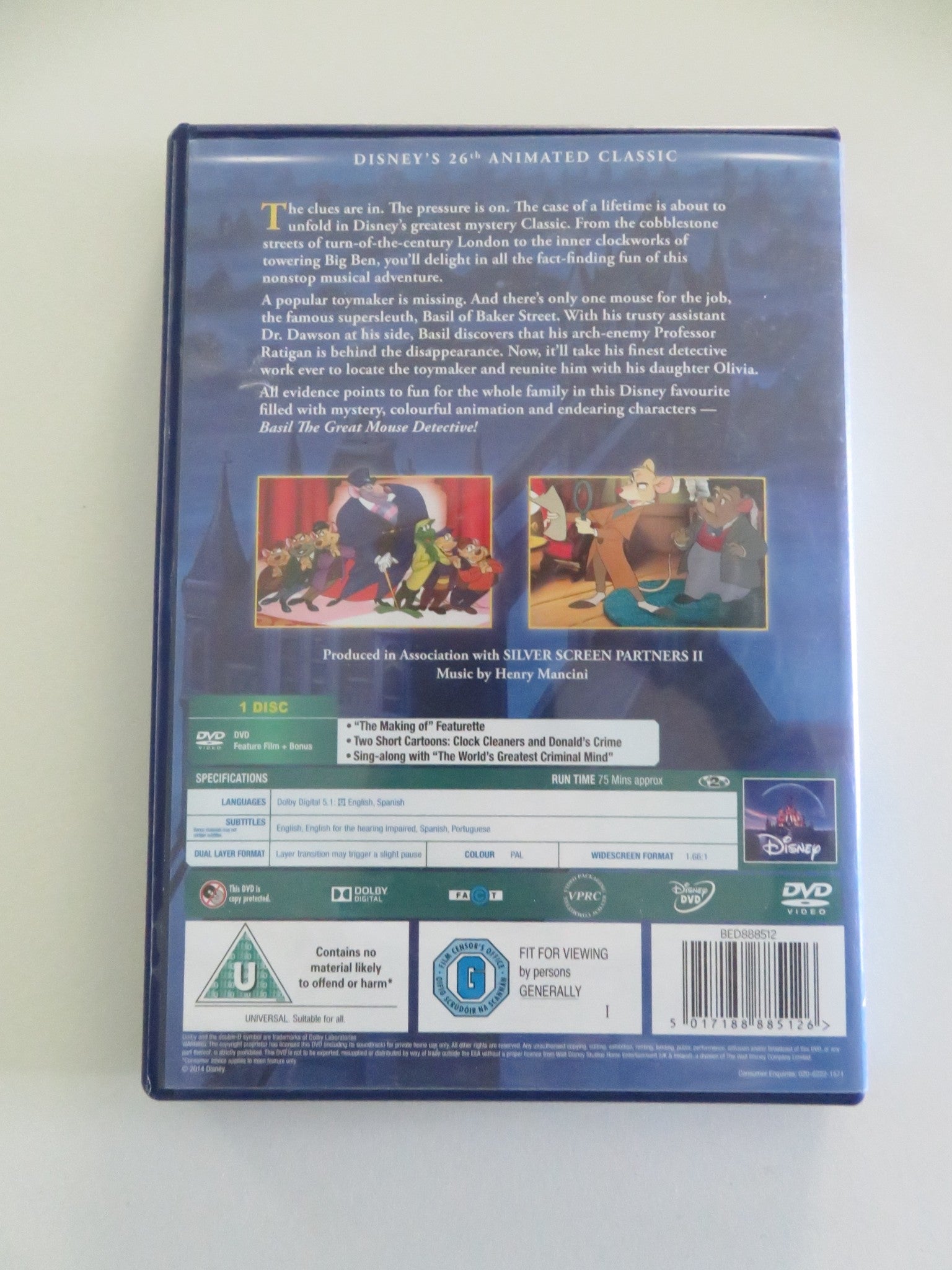 BASIL, THE GREAT MOUSE DETECTIVE (DVD) DISNEY VINCENT PRICE 1986 REGION 2 Movie posters