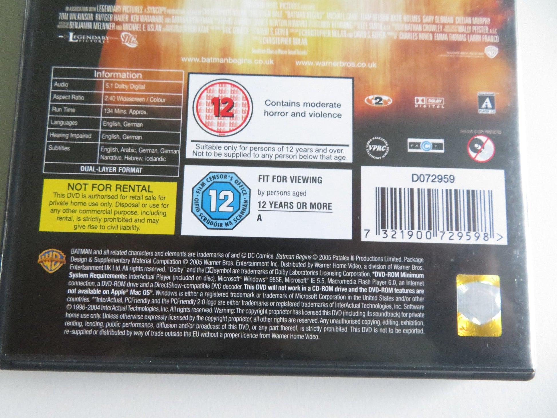 BATMAN BEGINS & THE DARK KNIGHT - LIMITED EDITION SET (DVD BOXSET) 2005 REGION 2 Movie posters