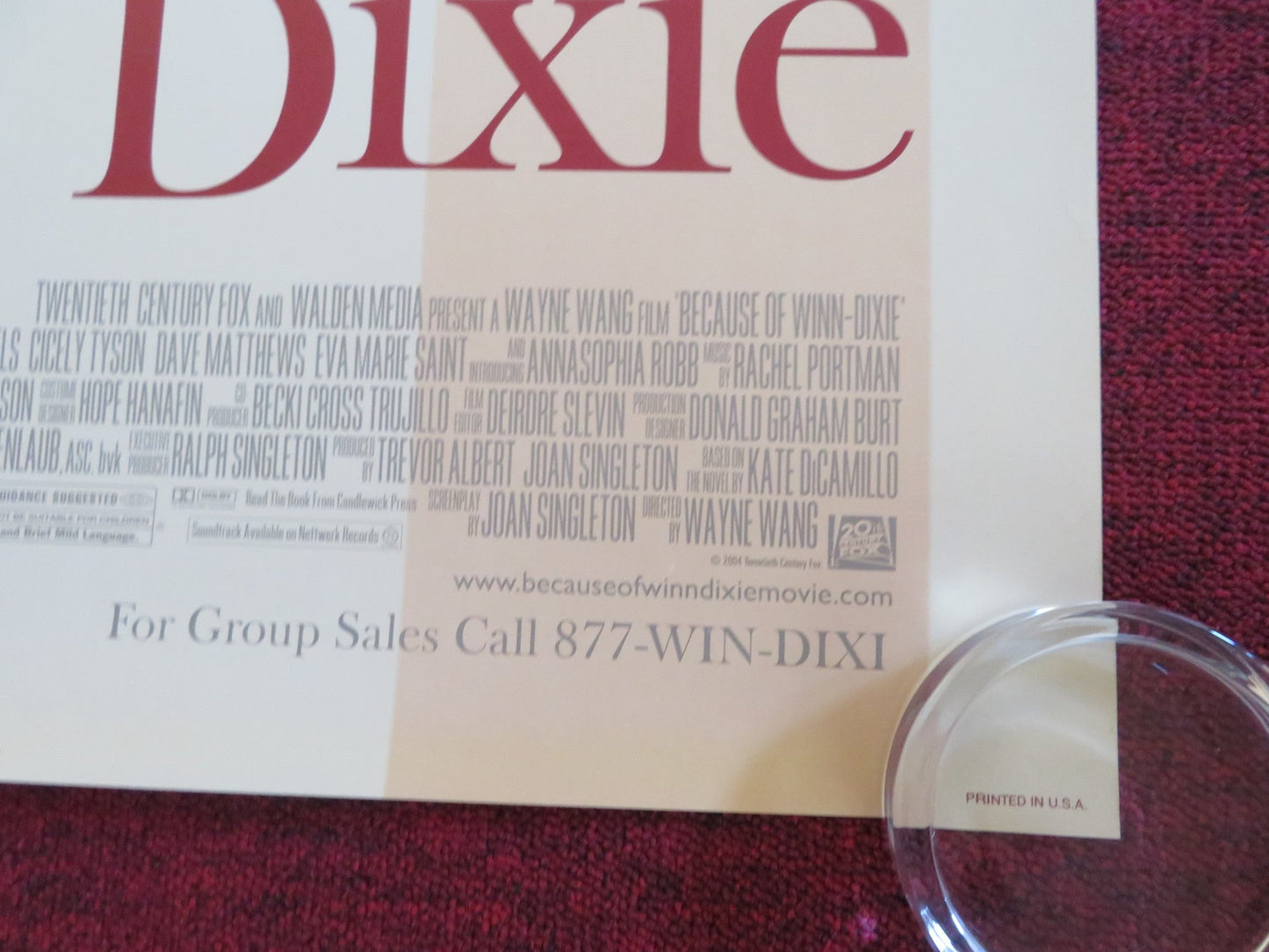 BECAUSE OF WINN - DIXIE VERSION C US ONE SHEET ROLLED POSTER JEFF DANIELS 2005 Rendezvous Cinema Movie posters