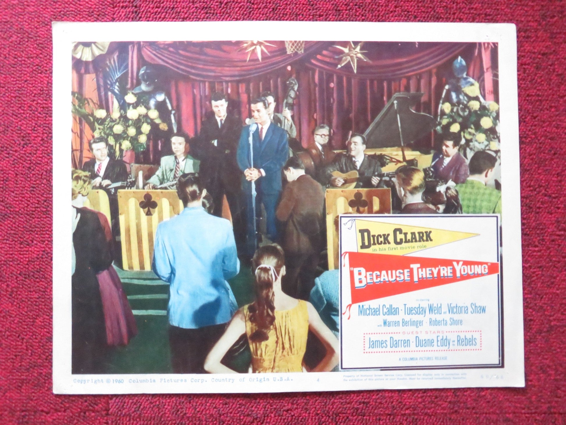 BECAUSE THEY'RE YOUNG US LOBBY CARD FULL SET DICK CLARK MICHAEL CALLAN 1960 Rendezvous Cinema Movie posters