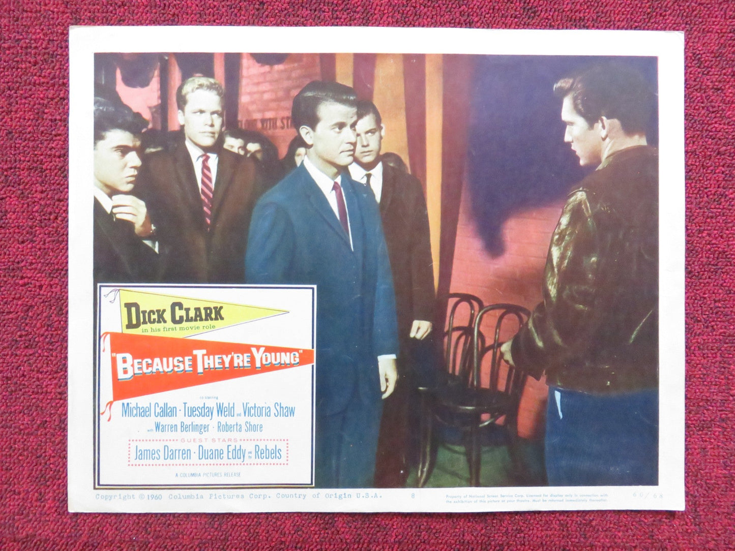 BECAUSE THEY'RE YOUNG US LOBBY CARD FULL SET DICK CLARK MICHAEL CALLAN 1960 Rendezvous Cinema Movie posters