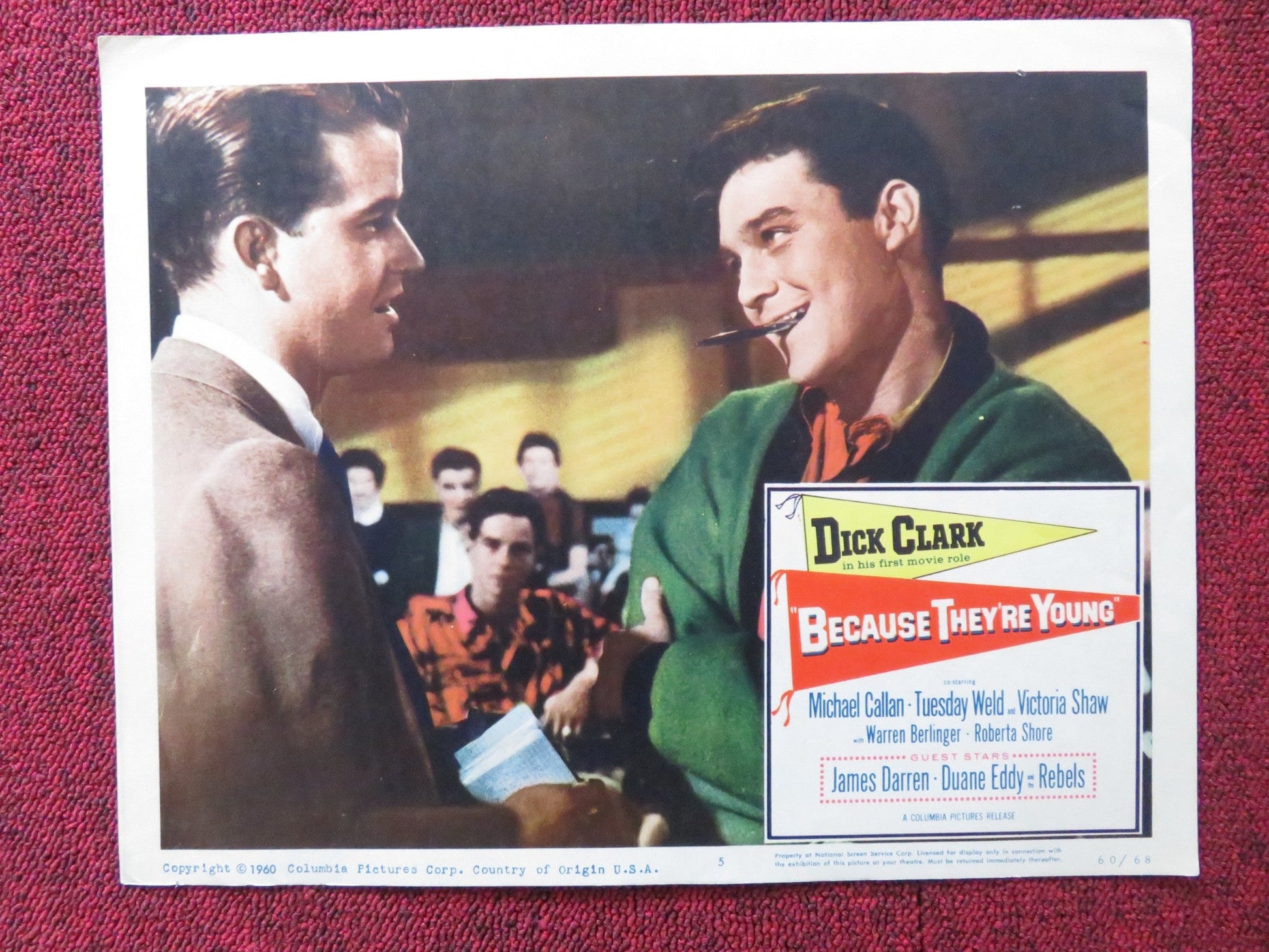 BECAUSE THEY'RE YOUNG US LOBBY CARD FULL SET DICK CLARK MICHAEL CALLAN 1960 Rendezvous Cinema Movie posters