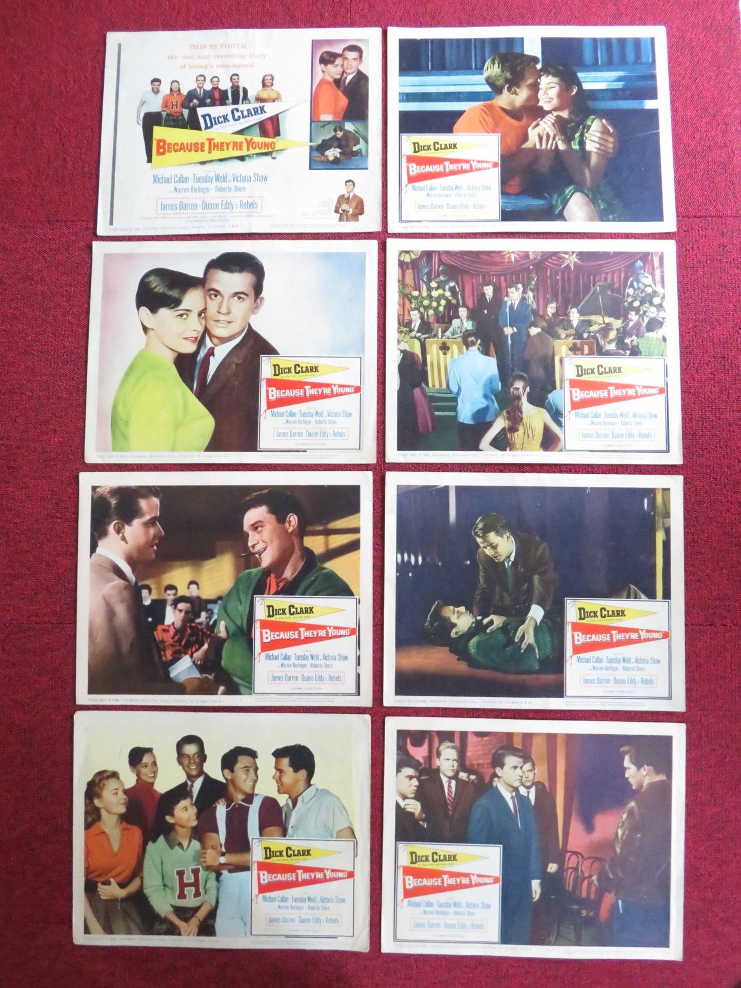 BECAUSE THEY'RE YOUNG US LOBBY CARD FULL SET DICK CLARK MICHAEL CALLAN 1960 Rendezvous Cinema Movie posters