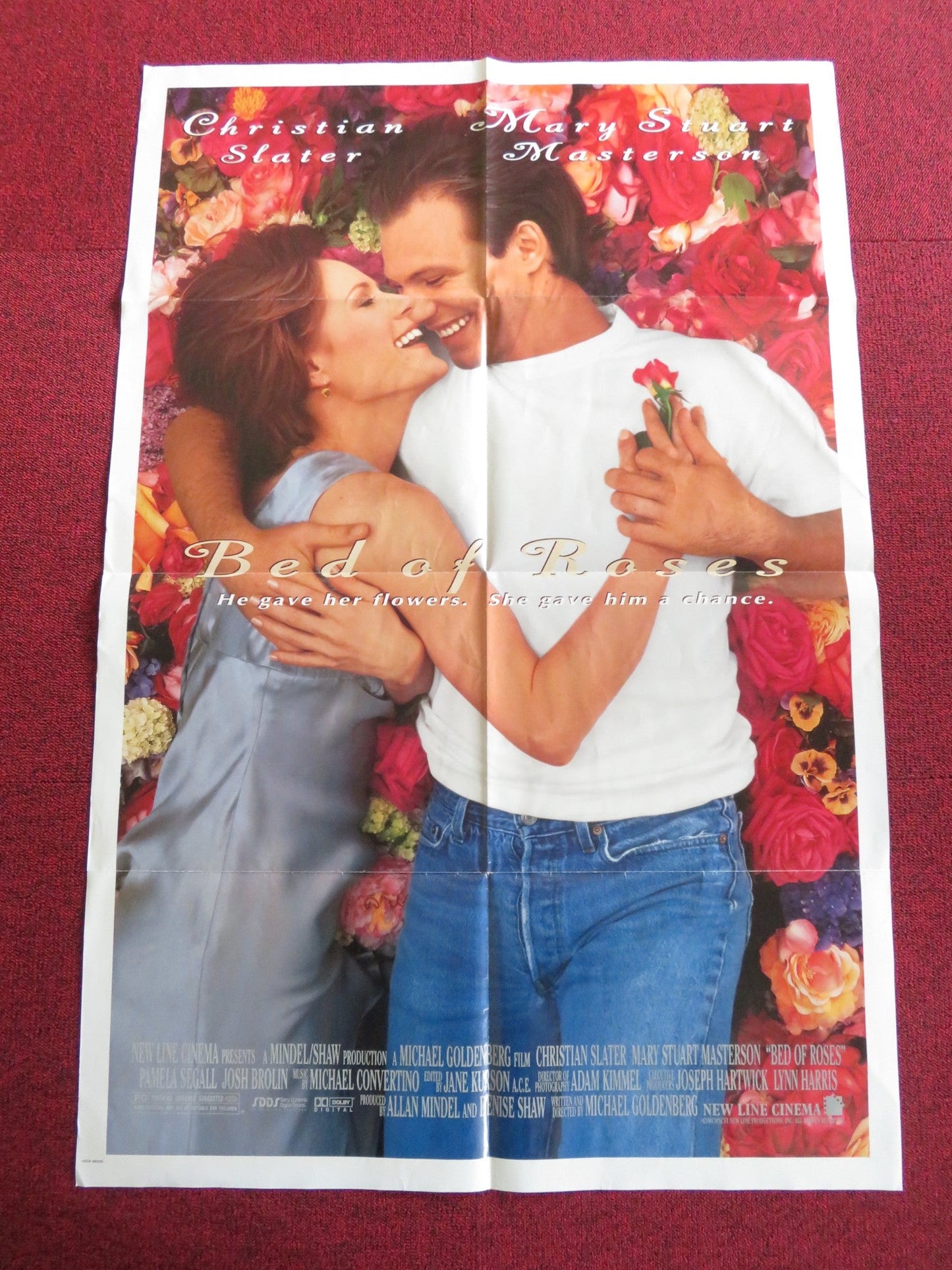 BED OF ROSES FOLDED US ONE SHEET POSTER CHRISTIAN SLATER MARY MASTERSON 1996 Rendezvous Cinema Movie posters