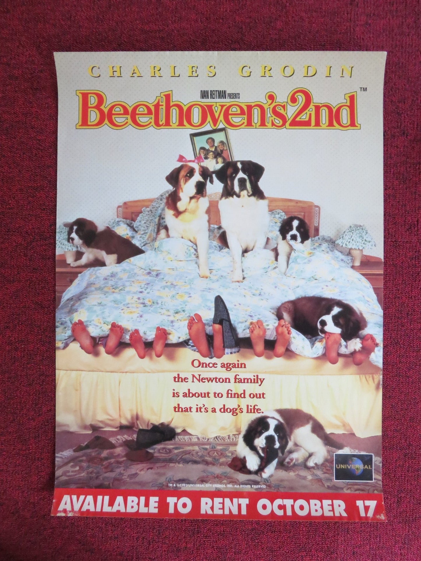 BEETHOVEN'S 2ND VHS VIDEO POSTER CHARLES GRODIN BONNIE HUNT 1993 Rendezvous Cinema Movie posters