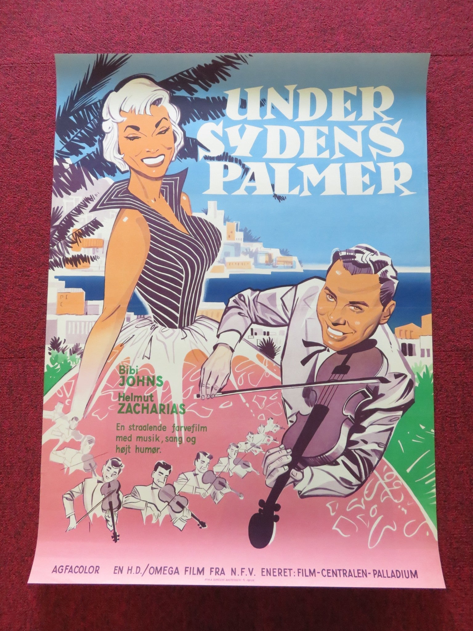 BENEATH THE PALMS ON THE BLUE SEA DANISH POSTER ROLLED BIBI JOHNS 1958 Rendezvous Cinema Movie posters
