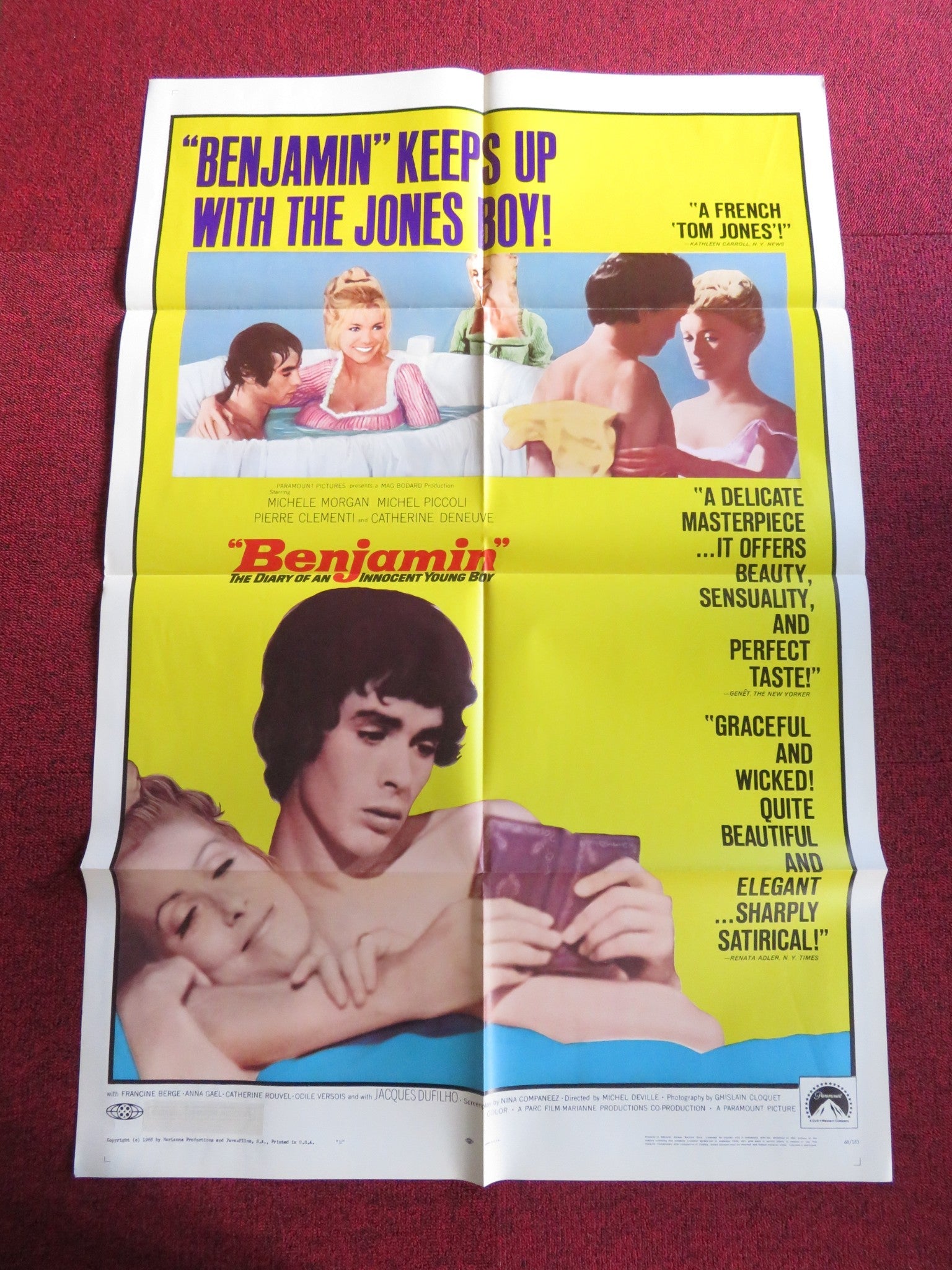 BENJAMIN - B FOLDED US ONE SHEET POSTER MICHELE MORGAN CATHERIN DENEUVE 1968 Rendezvous Cinema Movie posters
