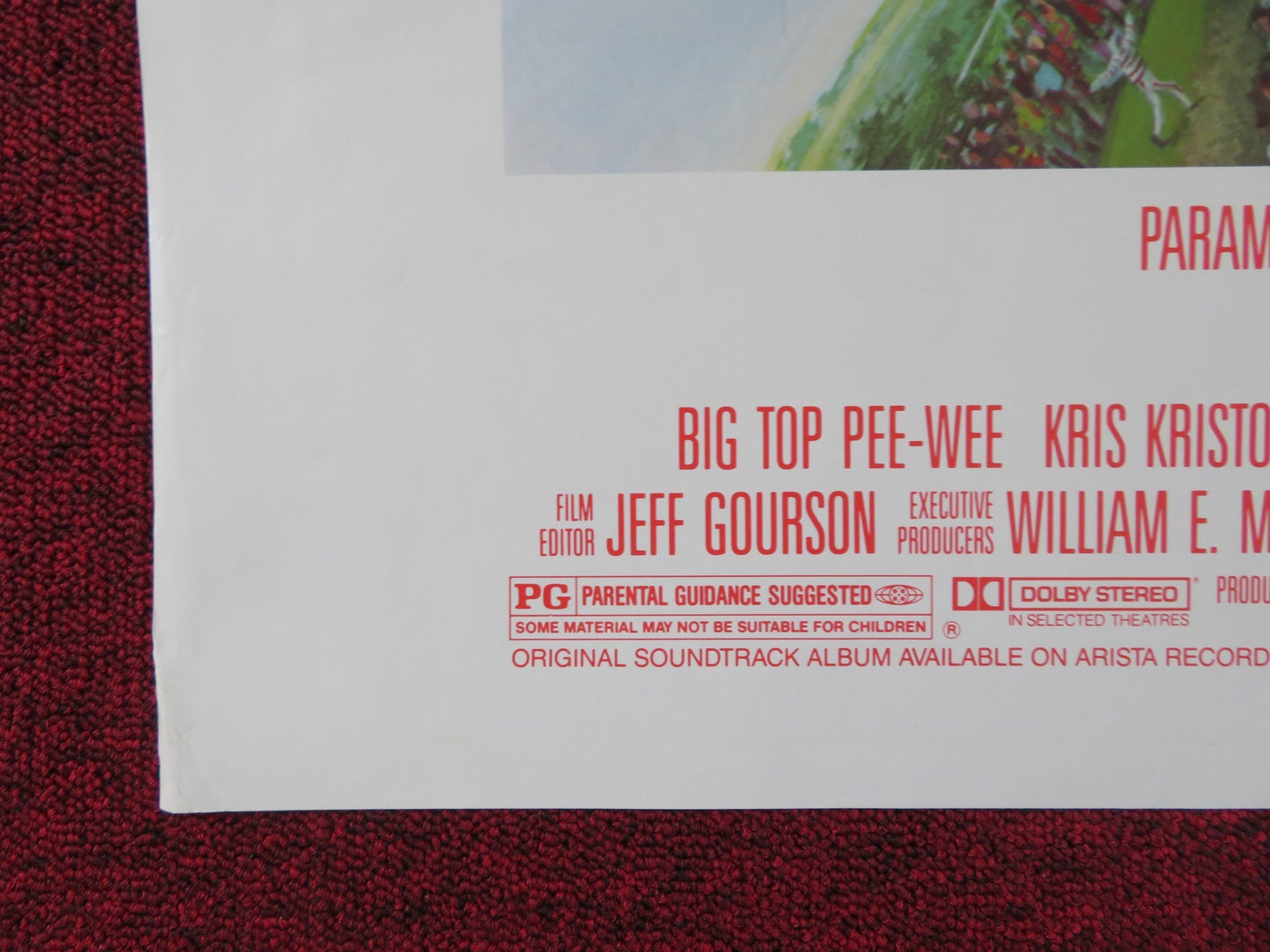 BIG TOP PEE WEE FOLDED US ONE SHEET POSTER PAUL REUBENS KRIS KRISTOFFERSON 1988 Rendezvous Cinema Movie posters