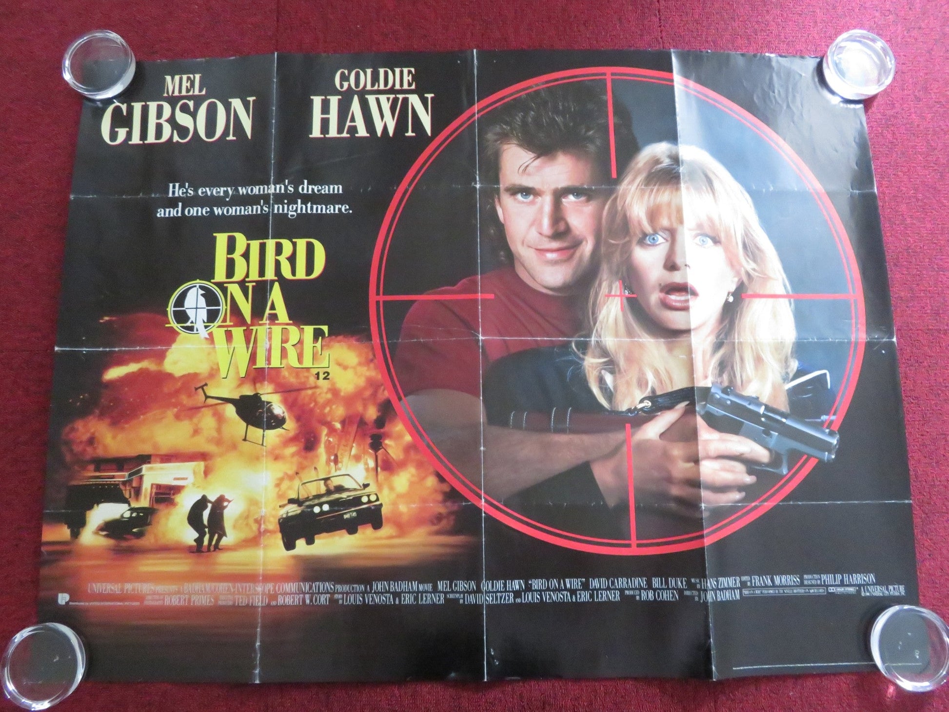 BIRD ON A WIRE UK QUAD ROLLED POSTER MEL GIBSON GOLDIE HAWN 1990 Rendezvous Cinema Movie posters