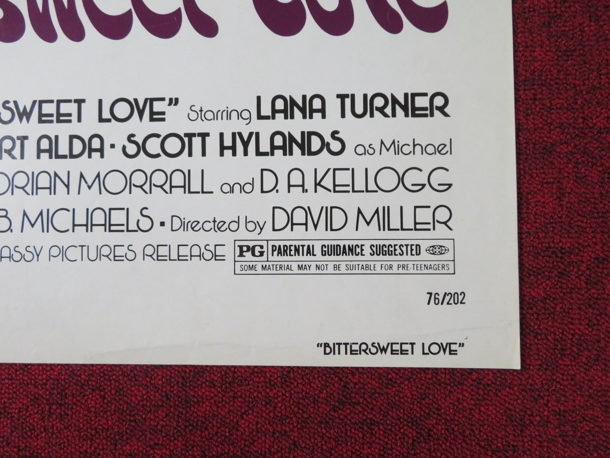 BITTERSWEET LOVE - B FOLDED US ONE SHEET POSTER LANA TURNER ROBERT LANSING 1976 Rendezvous Cinema Movie posters