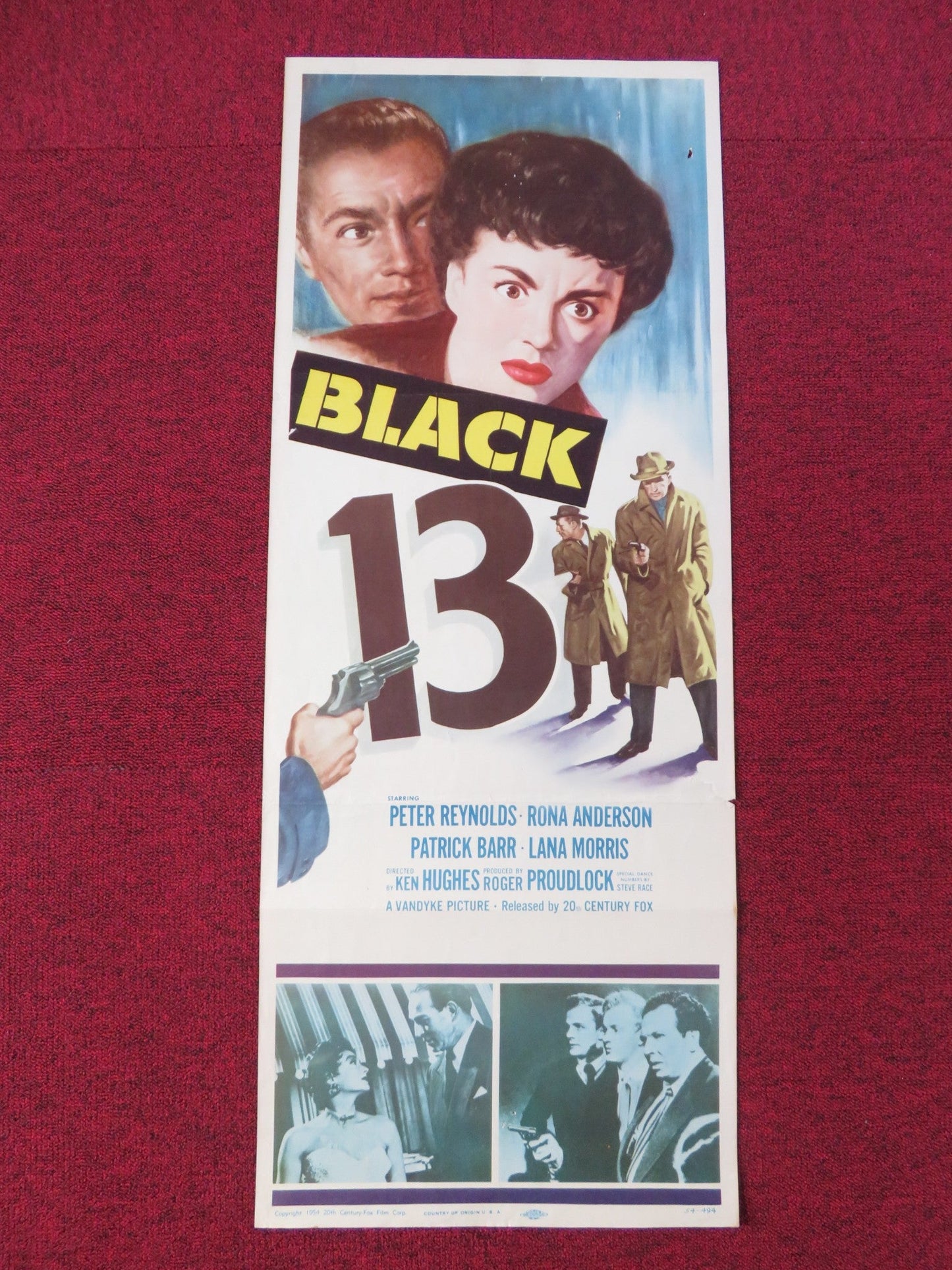 BLACK 13 US INSERT POSTER PETER REYNOLDS RONA ANDERSON 1954 Rendezvous Cinema Movie posters