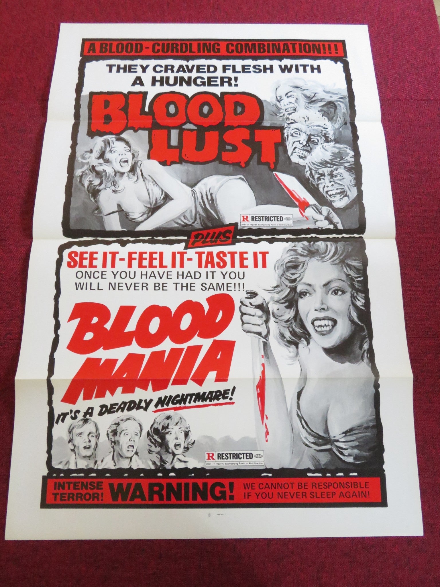 BLOOD LUST /BLOOD MANIA US TRI FOLDED ONE SHEET ROLLED POSTER 1970s Rendezvous Cinema Movie posters