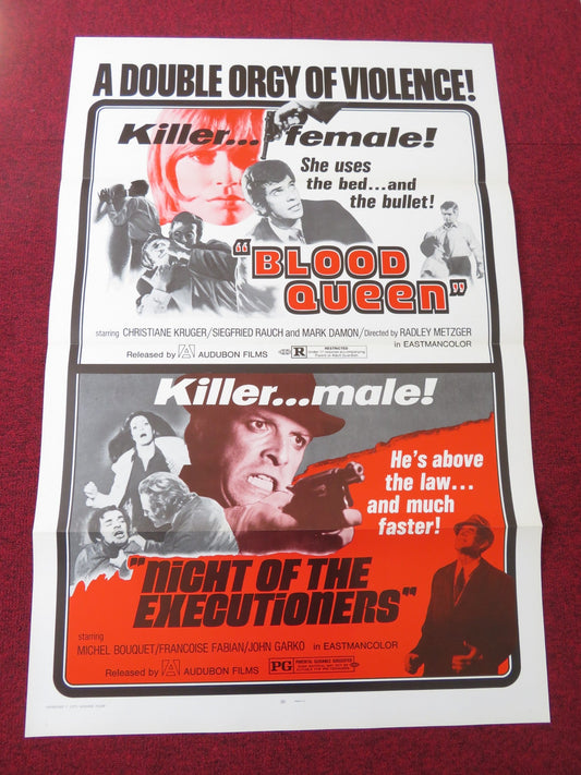 BLOOD QUEEN / NIGHT OF THE EXCUTIONERS US TRI FOLDED ONE SHEET ROLLED POSTER '73 Rendezvous Cinema Movie posters