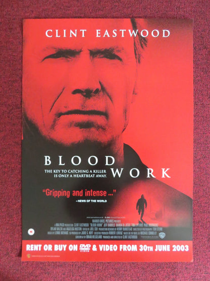BLOOD WORK VHS VIDEO POSTER CLINT EASTWOOD JEFF DANIELS 2002 Rendezvous Cinema Movie posters