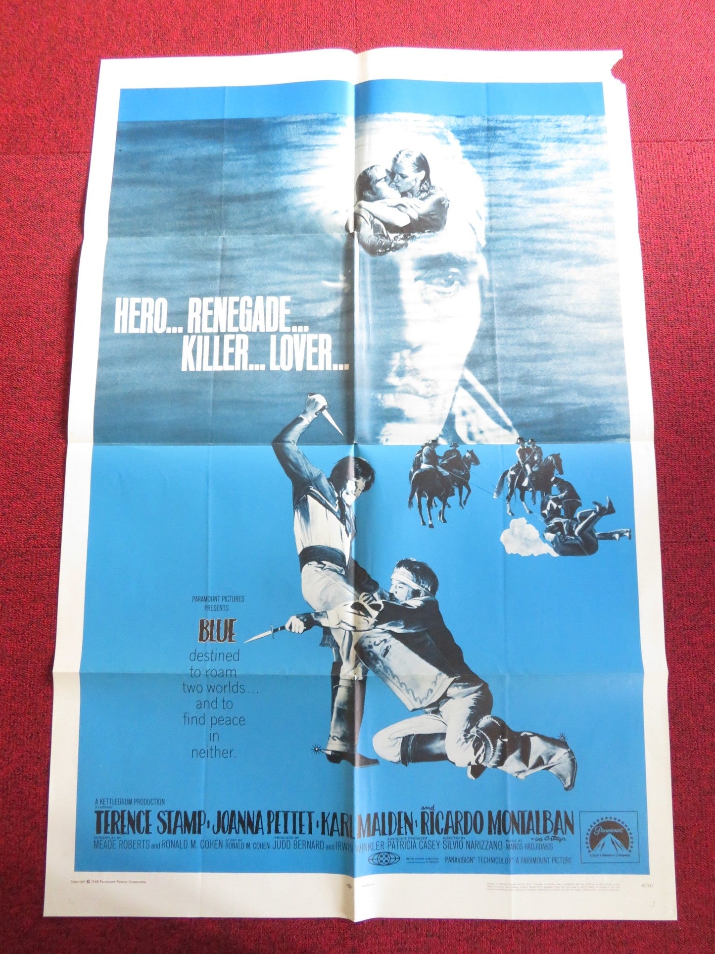 BLUE - A FOLDED US ONE SHEET POSTER TERENCE STAMP JOANNA PETTET 1968 Rendezvous Cinema Movie posters