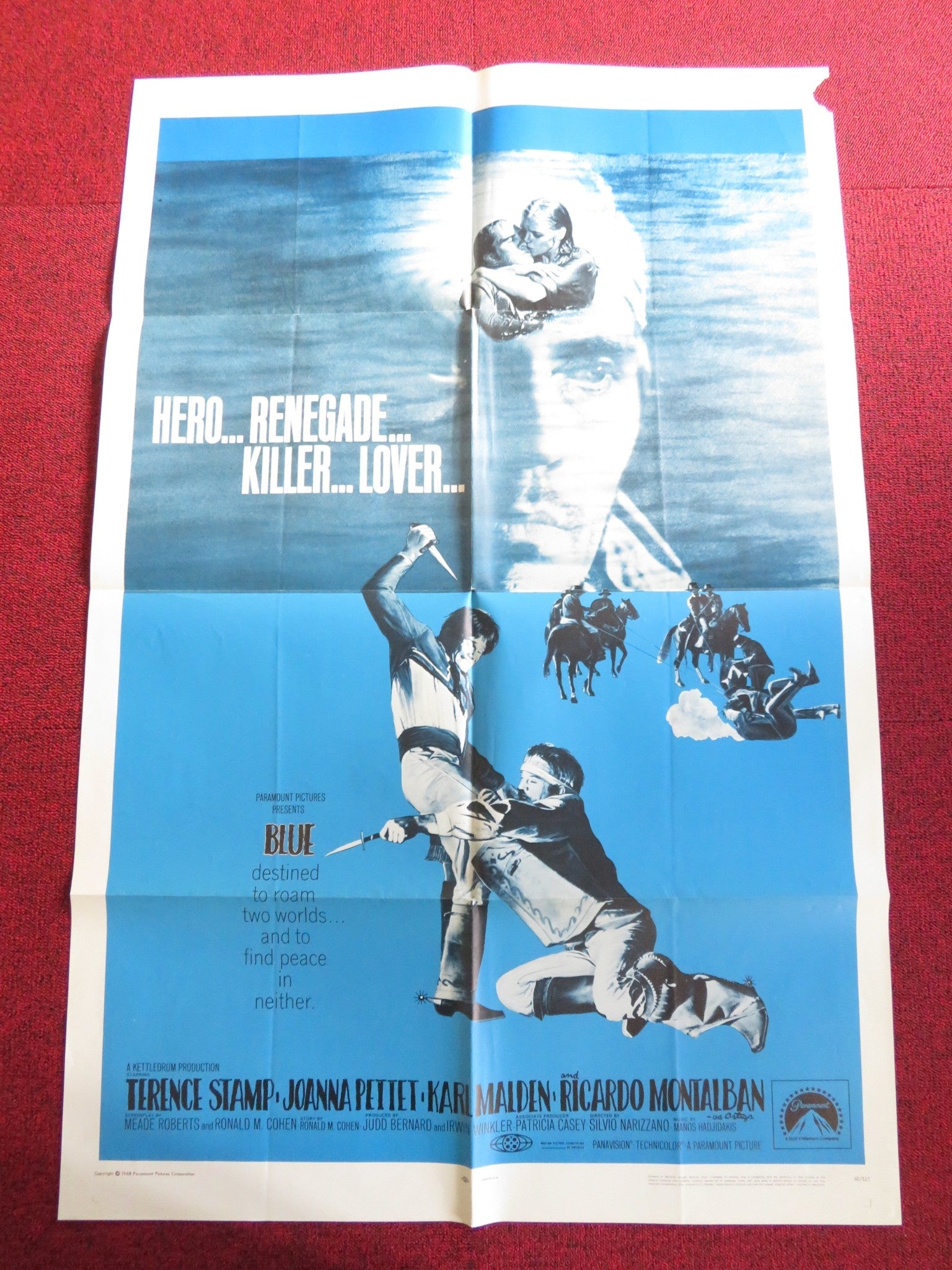 BLUE - A FOLDED US ONE SHEET POSTER TERENCE STAMP JOANNA PETTET 1968 Rendezvous Cinema Movie posters