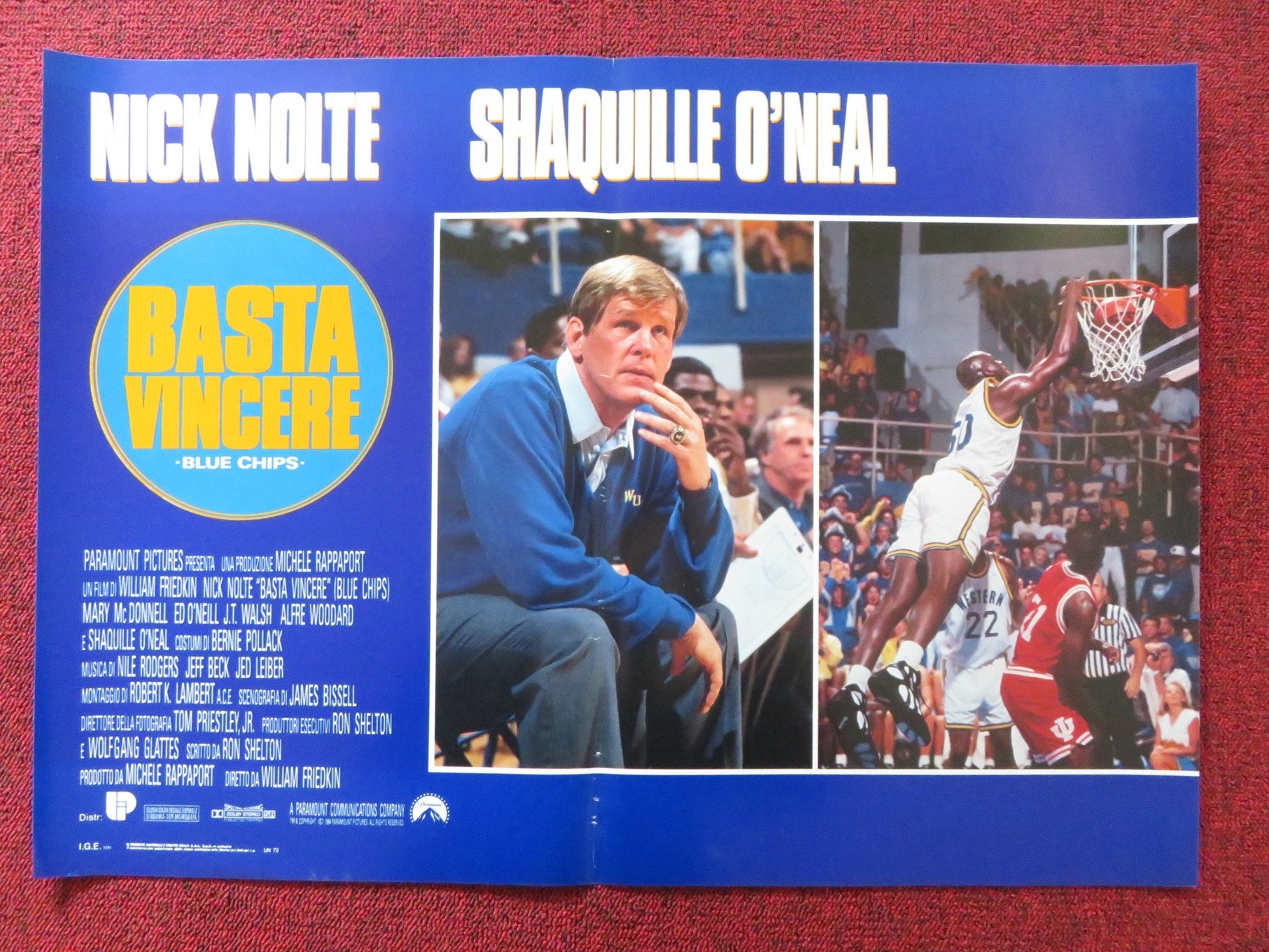 BLUE CHIPS - F ITALIAN FOTOBUSTA POSTER NICK NOLTE SHAQUILLE O'NEAL 1994 Rendezvous Cinema Movie posters