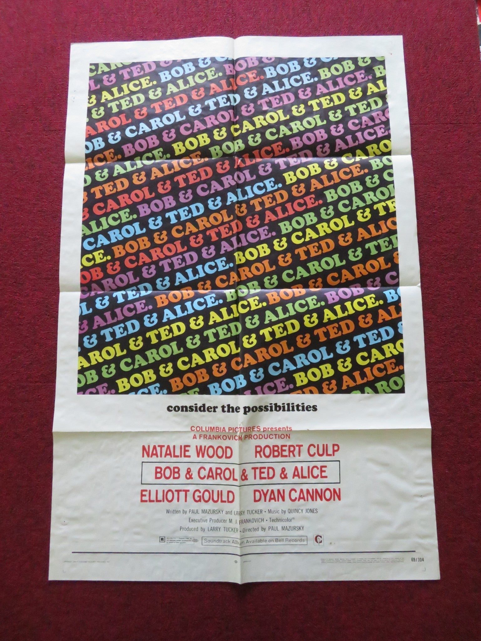 BOB & CAROL & TED & ALICE FOLDED US ONE SHEET POSTER NATALIE WOOD R. CULP 1969 Movie posters