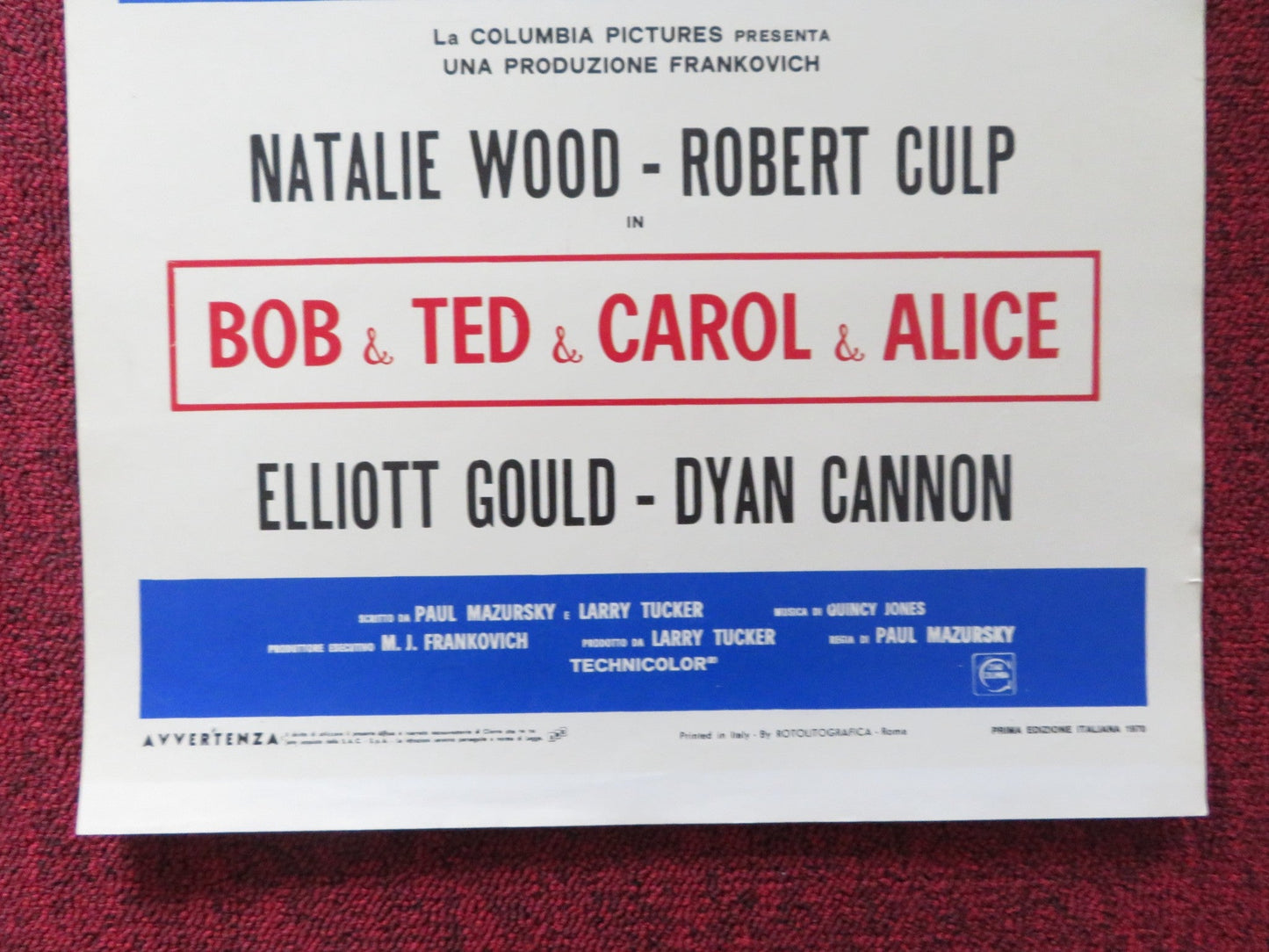 BOB & CAROL & TED & ALICE ITALIAN LOCANDINA POSTER ELLIOTT GOULD D. CANNON 1970 Rendezvous Cinema Movie posters