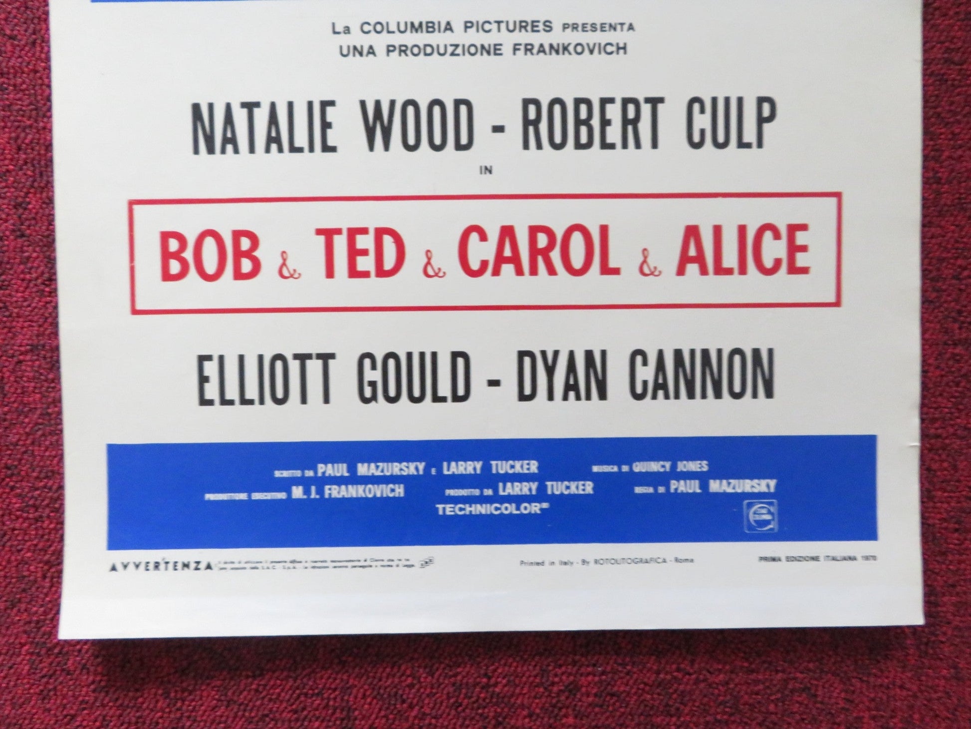 BOB & CAROL & TED & ALICE ITALIAN LOCANDINA POSTER ELLIOTT GOULD D. CANNON 1970 Rendezvous Cinema Movie posters