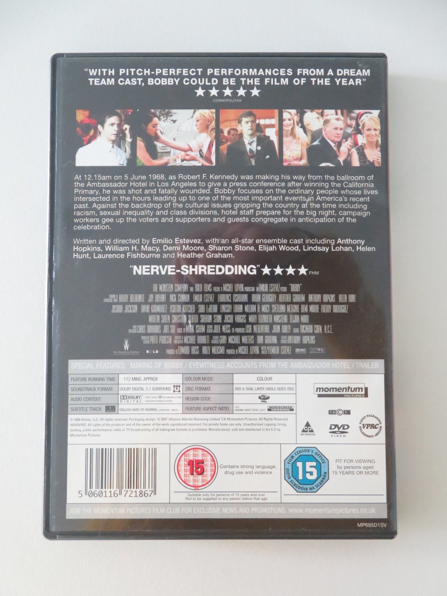 BOBBY (DVD) EMILIO ESTEVEZ HELEN HUNT ANTHONY HOPKINS 2006 REGION 2 Movie posters