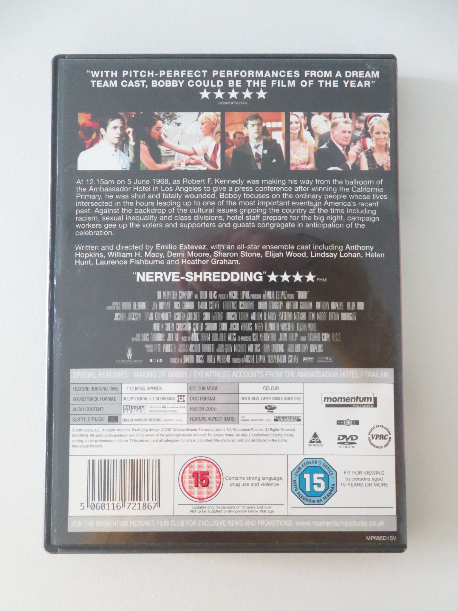 BOBBY (DVD) EMILIO ESTEVEZ HELEN HUNT ANTHONY HOPKINS 2006 REGION 2 Movie posters