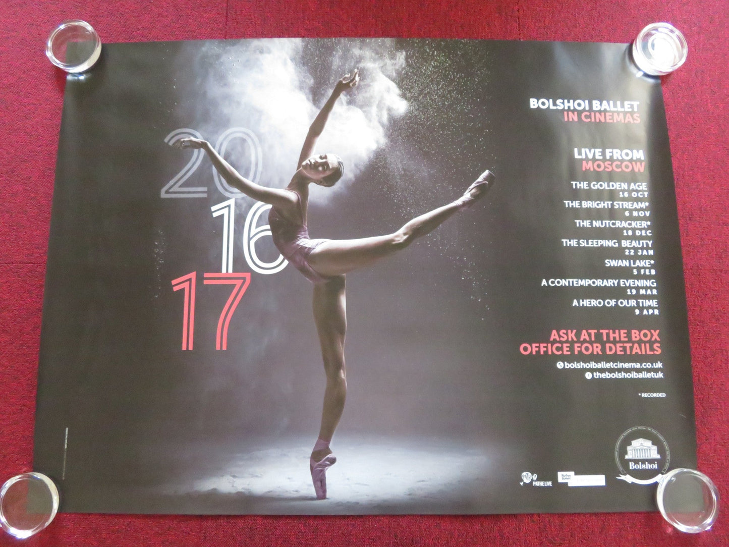 BOLSHOI BALLET IN CINEMAS 2016 2017 UK QUAD ROLLED POSTER LIVE IN MOSCOW 2016 Rendezvous Cinema Movie posters