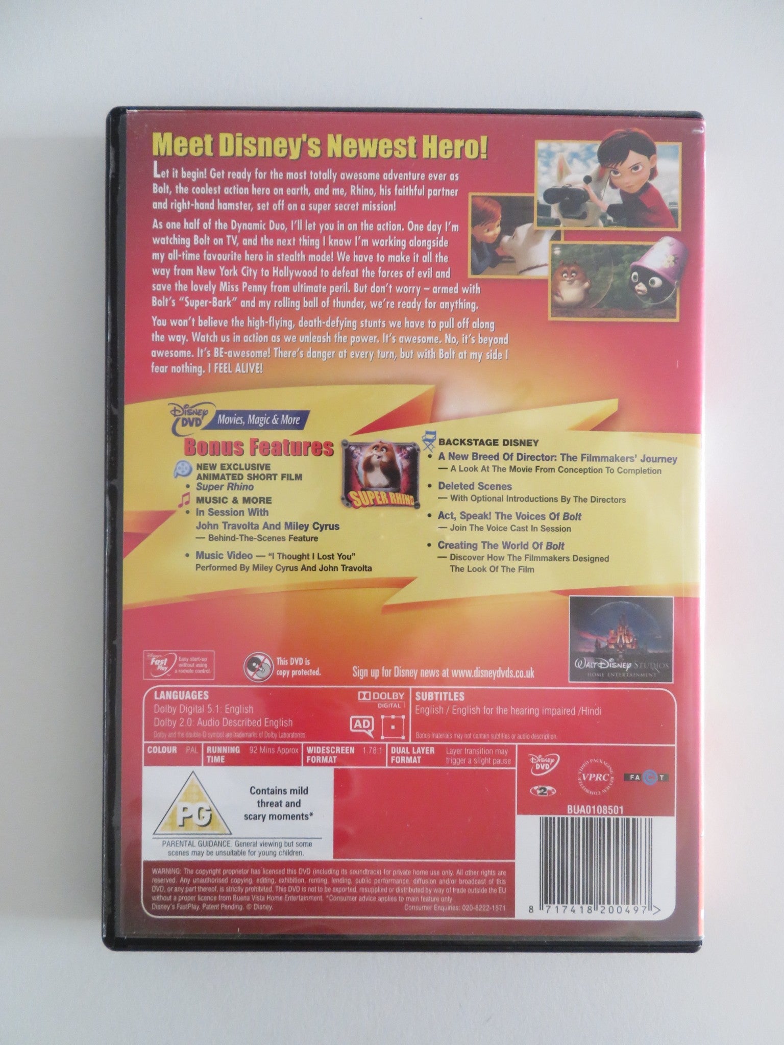 BOLT (DVD) DISNEY JOHN TRAVOLTA MILEY CYRUS 2008 REGION 2 Movie posters