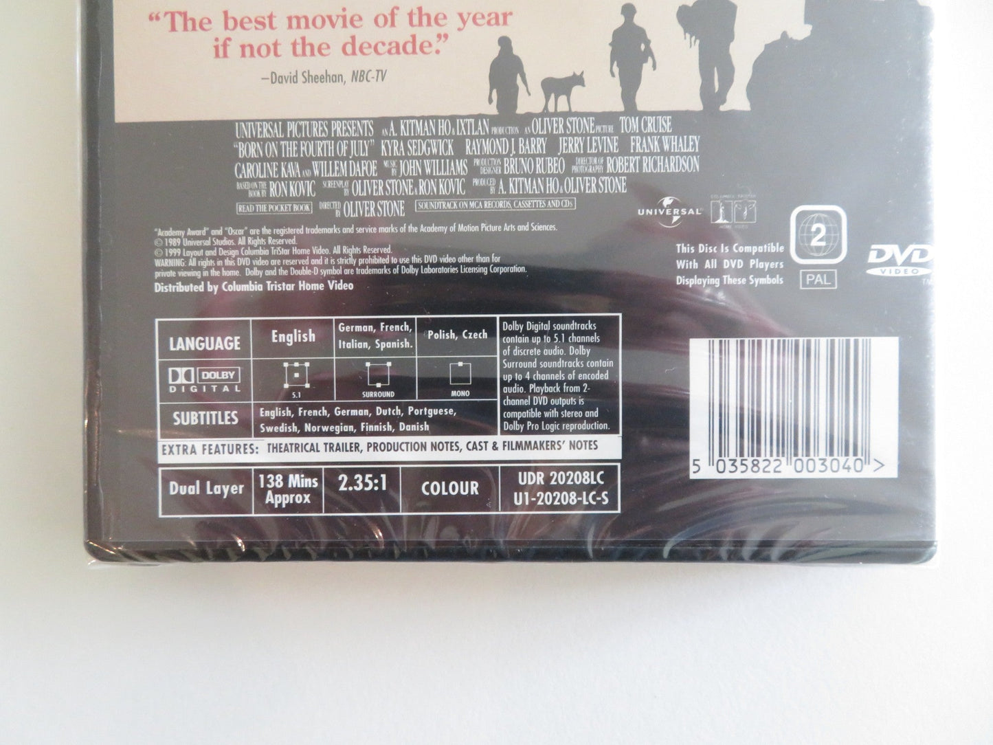 BORN ON THE FOURTH OF JULY (DVD) TOM CRUISE KYRA SEDGWICK 1989 REGION 2 Rendezvous Cinema Movie posters