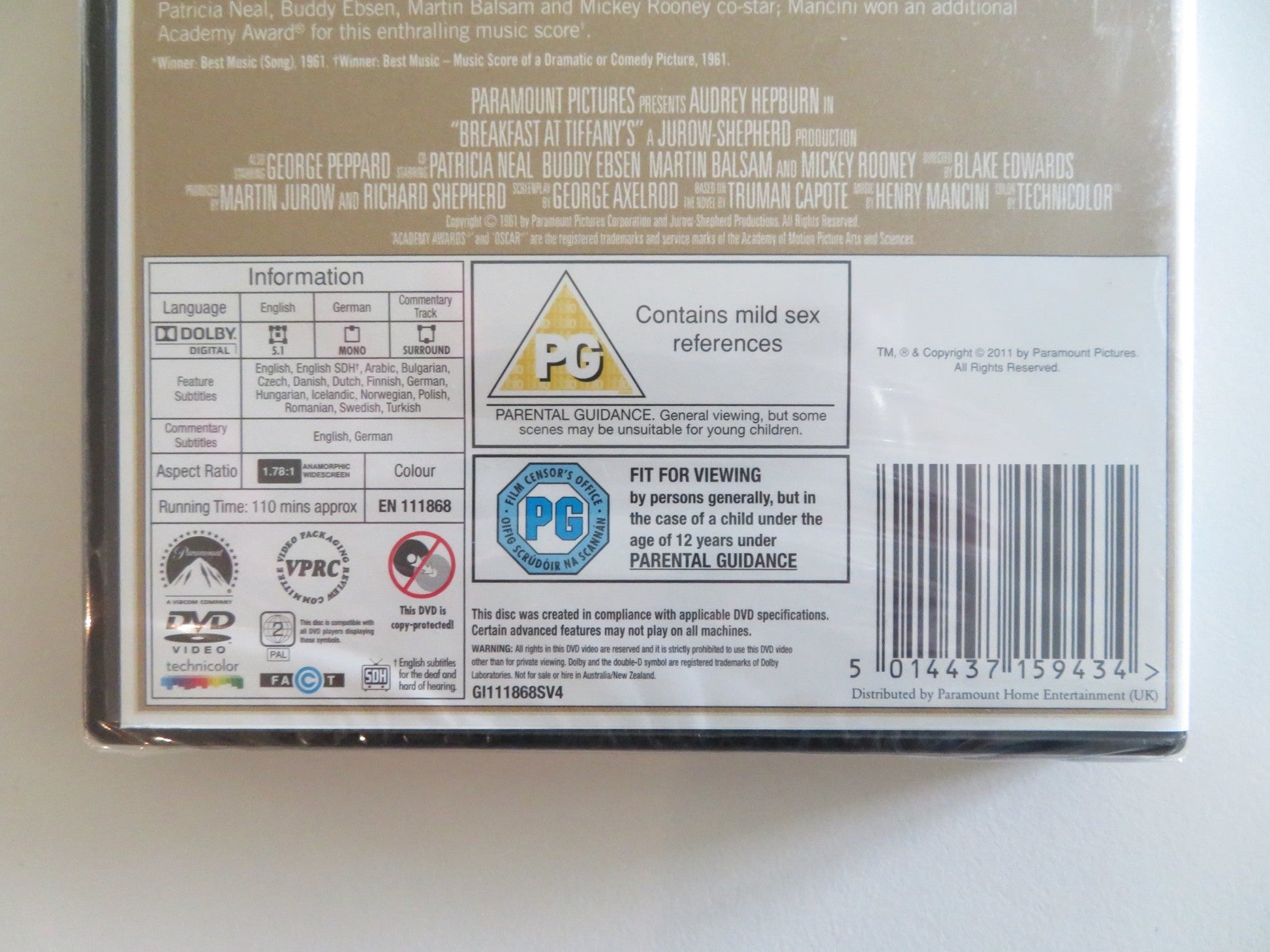 BREAKFAST AT TIFFANY'S (DVD) AUDREY HEPBURN GEORGE PEPPARD 1961 REGION 2 Rendezvous Cinema Movie posters