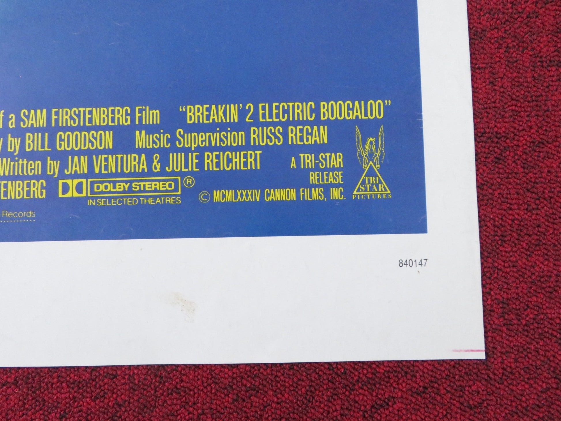BREAKIN' 2: ELECTRIC BOOGALOO FOLDED US ONE SHEET POSTER CANNON L. DICKEY 1984 Rendezvous Cinema Movie posters