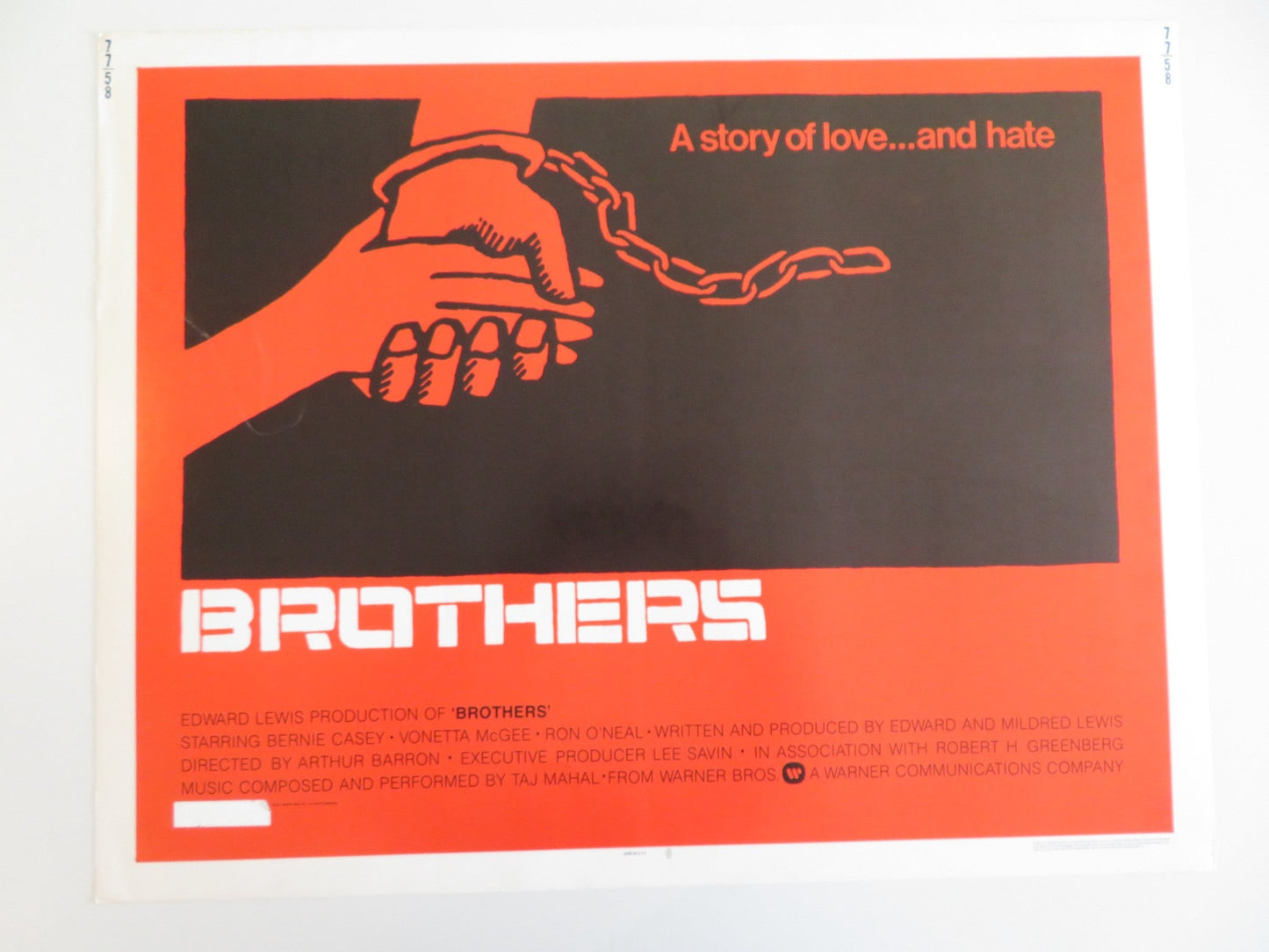 BROTHERS US HALF SHEET POSTER BERNIE CASEY VONETTA MCGEE 1977 Rendezvous Cinema Movie posters