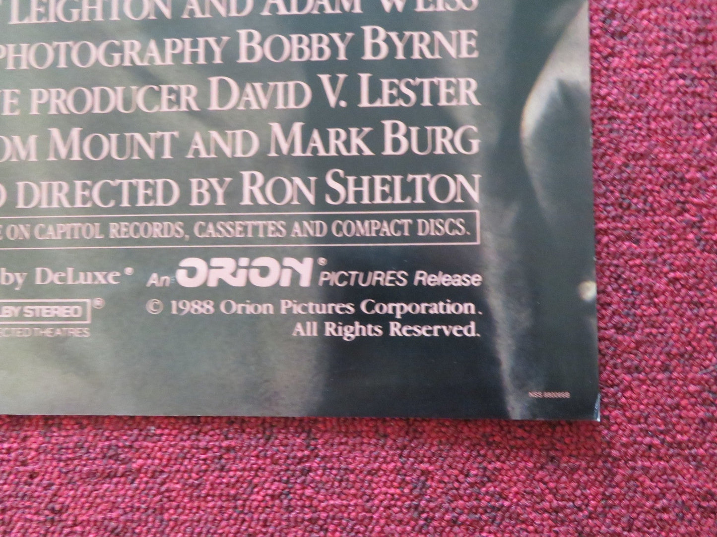 BULL DURHAM - B FOLDED US ONE SHEET POSTER KEVIN COSTNER SUSAN SARANDON 1988 Rendezvous Cinema Movie posters