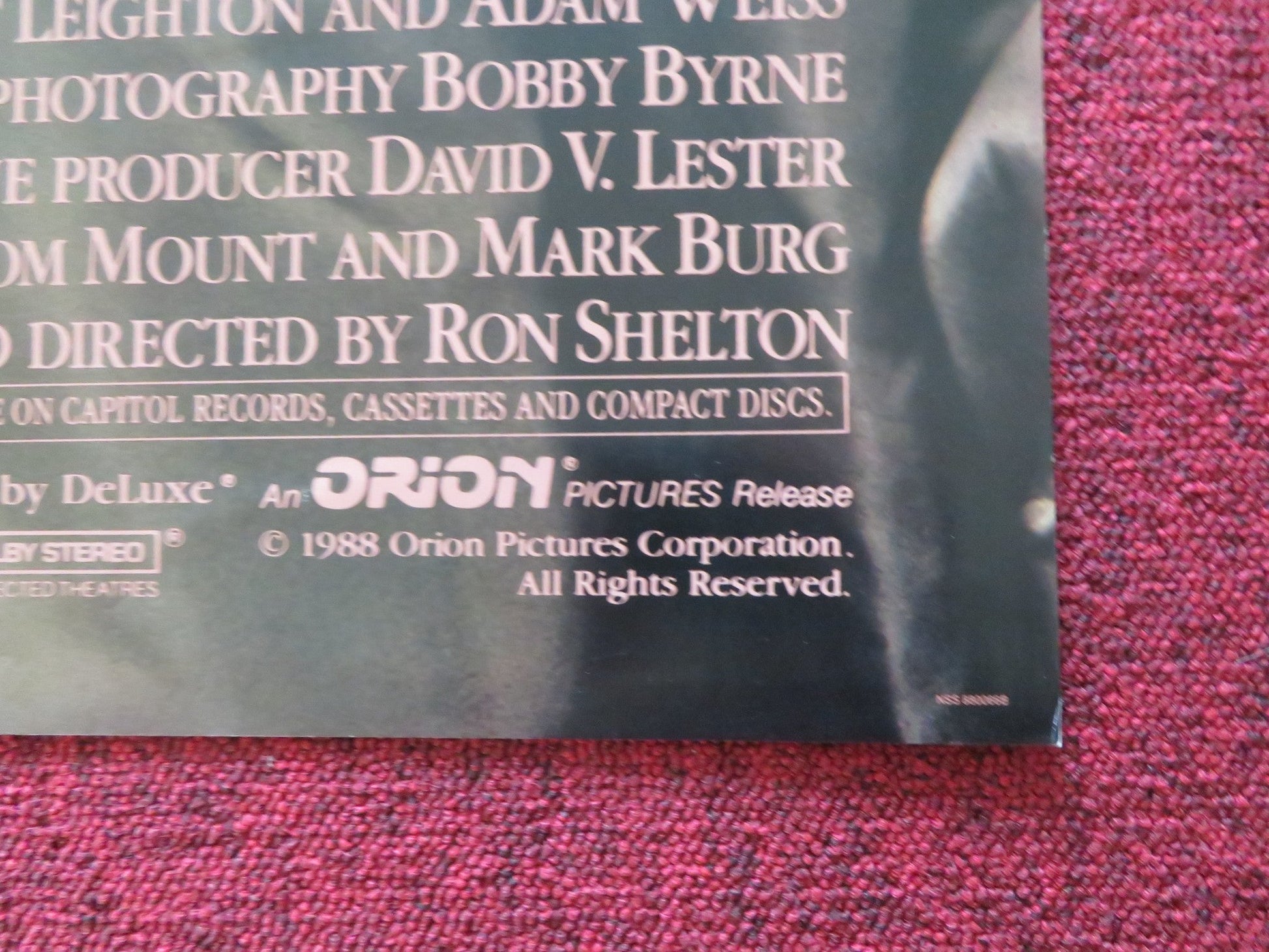 BULL DURHAM - B FOLDED US ONE SHEET POSTER KEVIN COSTNER SUSAN SARANDON 1988 Rendezvous Cinema Movie posters