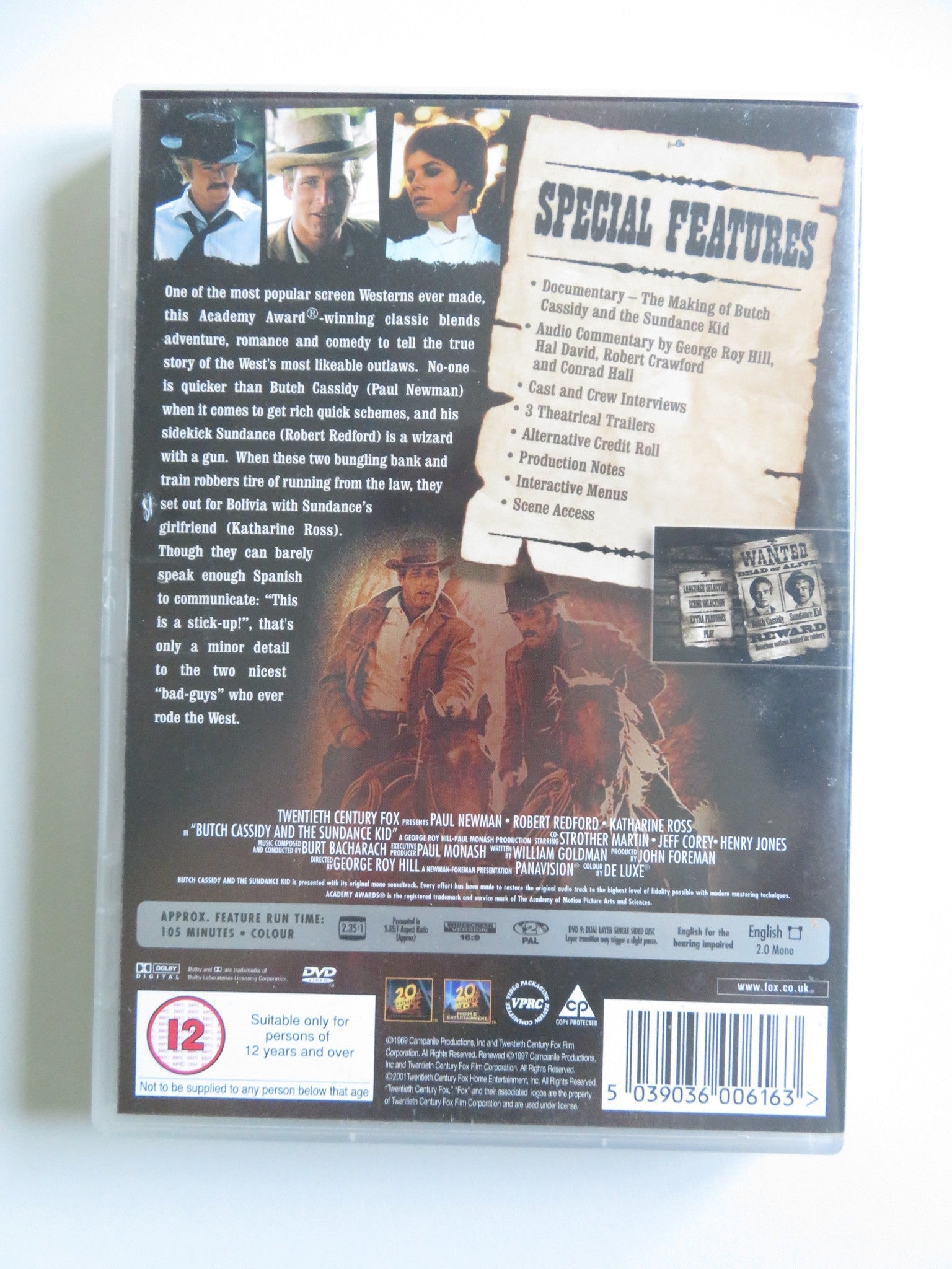 BUTCH CASSIDY AND THE SUNDANCE KID (DVD) ROBERT REDFORD P. NEWMAN 1969 REGION 2 - Rendezvous Cinema