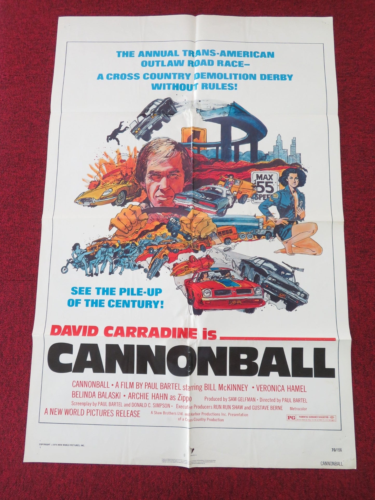 CANNONBALL FOLDED US ONE SHEET POSTER DAVID CARRADINE BILL MCKINNEY 1976 Movie posters