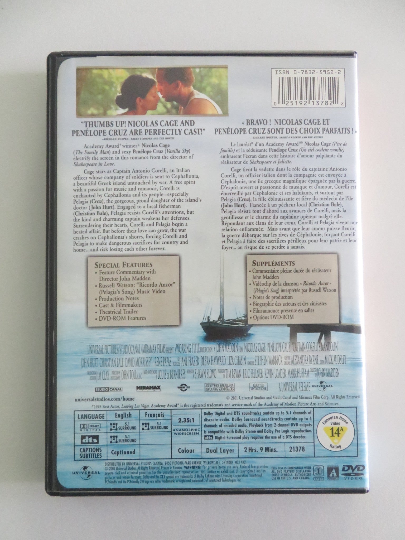 Captain Corelli's Mandolin (DVD) Nicolas Cage Penelope Cruz 2001 Region 1 Movie posters